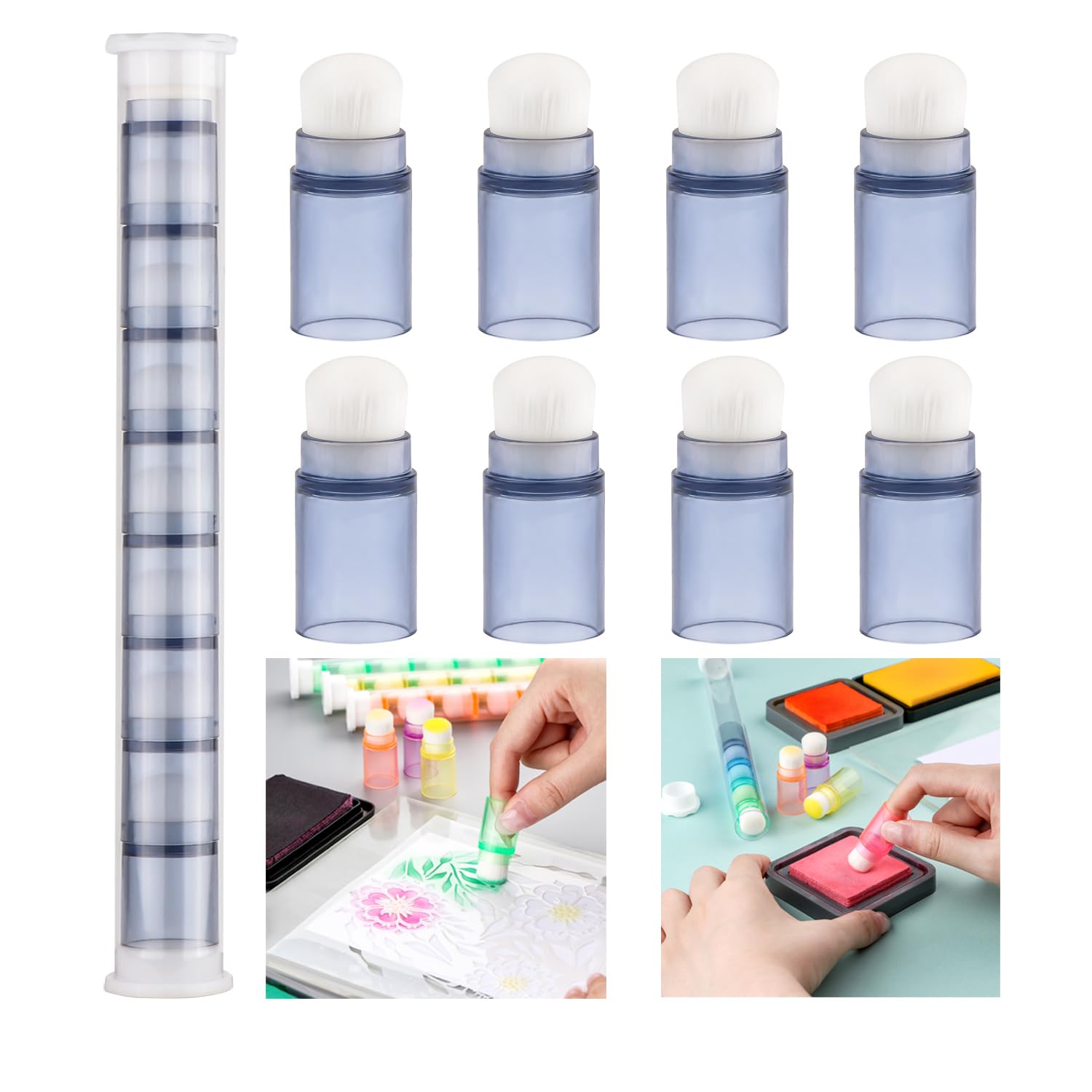 OTCRAFT8Pcs /Set Soft Bristles Finger Daubers with Storage Box Ink Blending Brushes Mini Stackable Blender Brushes Brush Head 0.75'' for Cardmaking Painting Drawing Handles Ink Blender Tool (Grey)