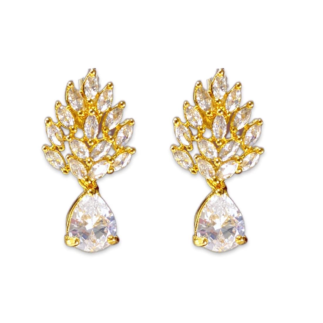 JEWELOPIA American Diamond CZ Leaf style Gold Plated Earrings For Women (GOLD LEAF) (B09HHJVSHS) Amazon Price History, Amazon Price Tracker