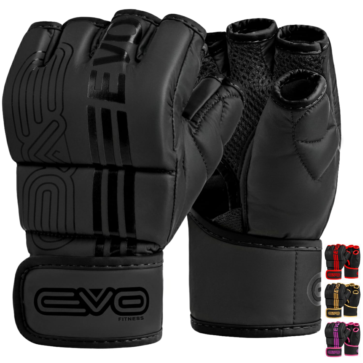 EVO Fitness Matte Black MMA Gloves Martial Arts Mitts Grappling Sparring Men Muay Thai Cage Fighting Boxing Combat Sports Women pink UFC Punching Bag Training