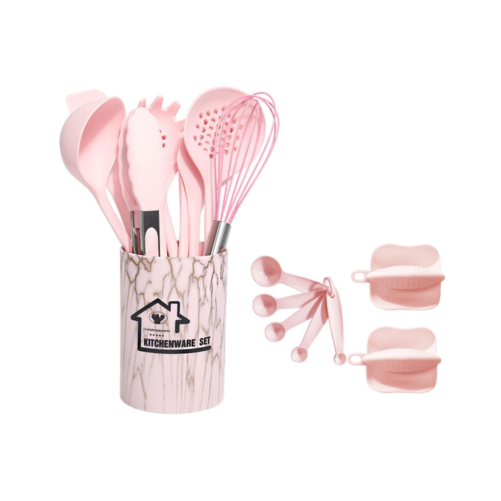 Juego de 2 utensilios de cocina de silicona antiadherentes para profesionales, principiantes, color rosa
