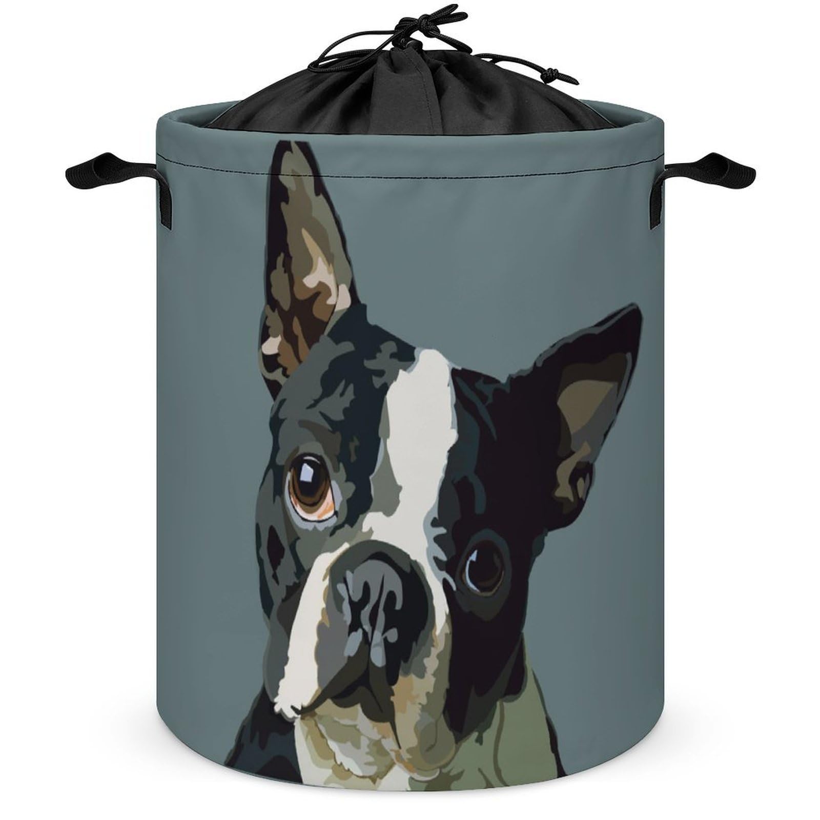 Qjjinxior Drawstring Laundry Hamper, Boston Terrier Laundry Basket, Washing Basket with Handle