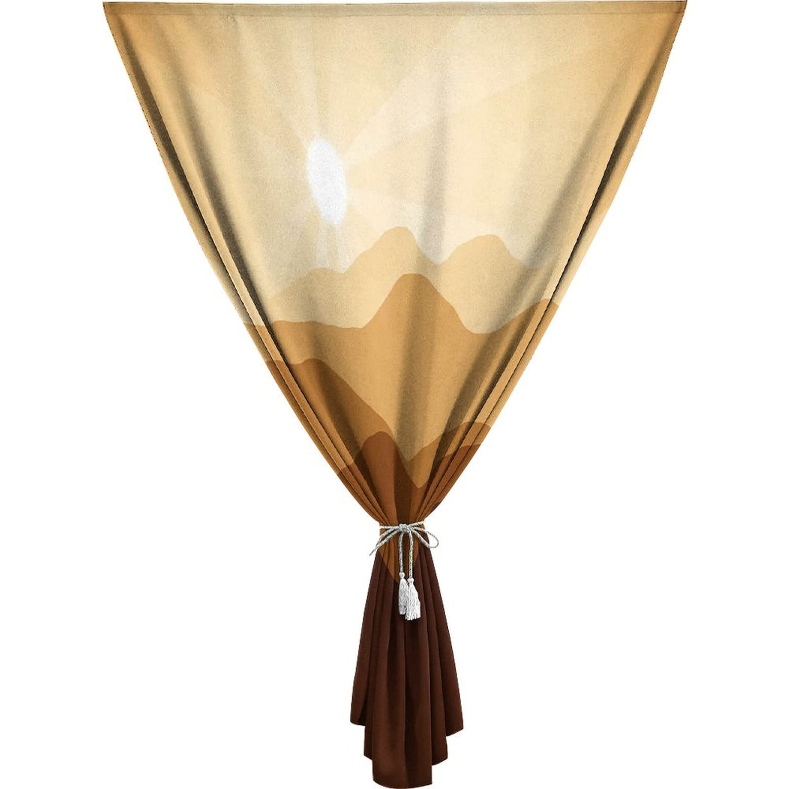 Autohesion Curtains, Tan Window Curtain Panel, Sunrise over the Mountains Hills Rays Scenery Print Thermal Lnsulated Room Darkening Small Drapes,59W x84L Inches, for Kitchen Bathroom Living Room