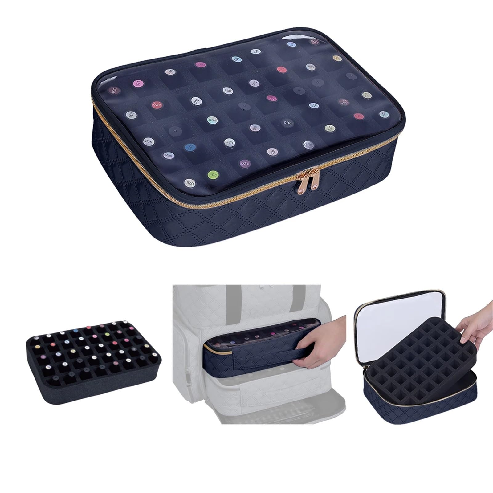 Rangement Onglerie,Rangement Vernis A Ongle 1 boîte de rangement transparente for vernis à ongles - Coffret voyage 40 flacons, en polyester et coton résistant, idéale les amateurs d'ongles(Pink)