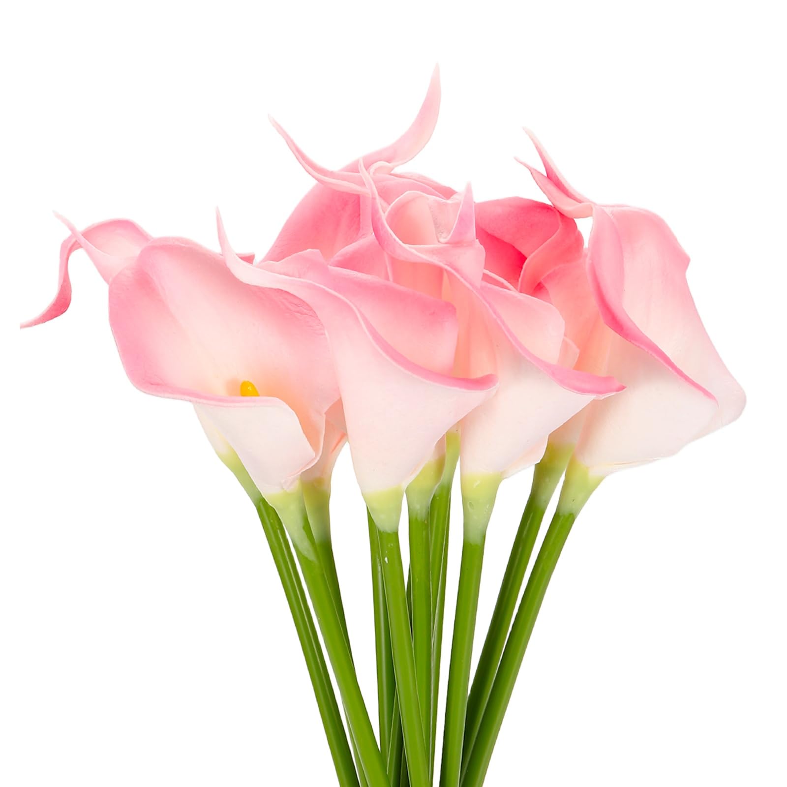 sourcing map 12 Pcs Artificial Calla Lily Fake Flowers, 13 Inch Real Touch Artificial Floral Fake Bouquet for Wedding Bride Shower Gift Home Decor DIY Crafts, Light Pink/Yellow