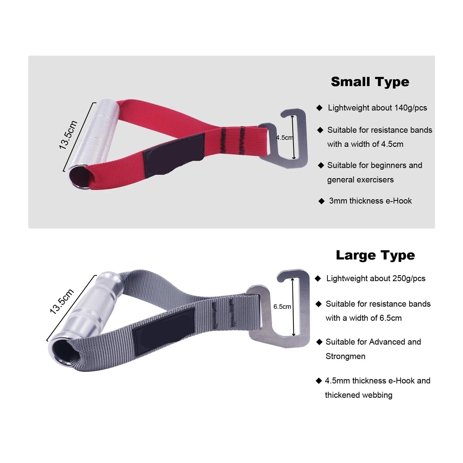 1pair Resistance Band Exercise Handles for Wide Elastic Band Home Gym Strength Training Heavy Workout Fitness Equipment Maniglie da Palestra (Color : Large Red Metal)