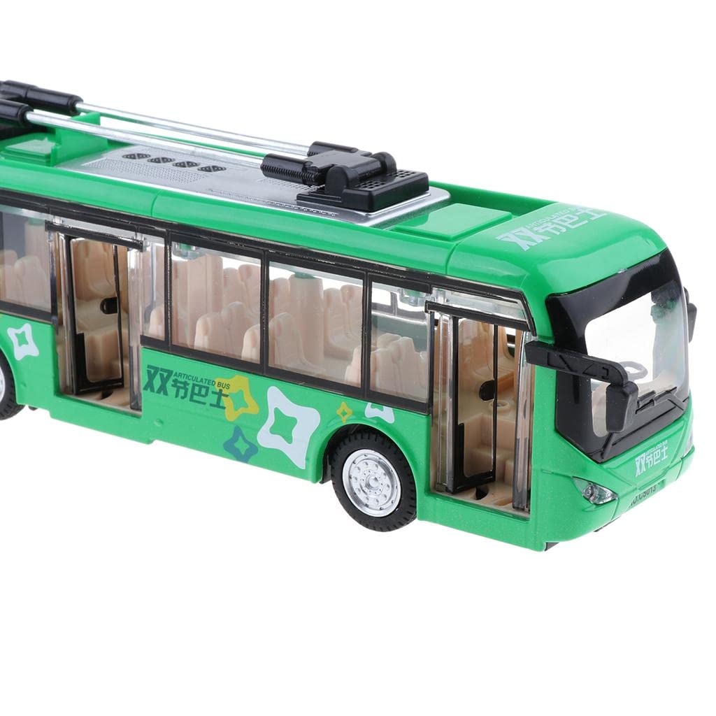 Pull Back Trolleybus Spielzeug Stadtbus Modell Fahrzeug Kids Fahrzeugserie aus Legierung mit Musik Und Licht Öffnende Türen für Kindergeburtstag, Grün