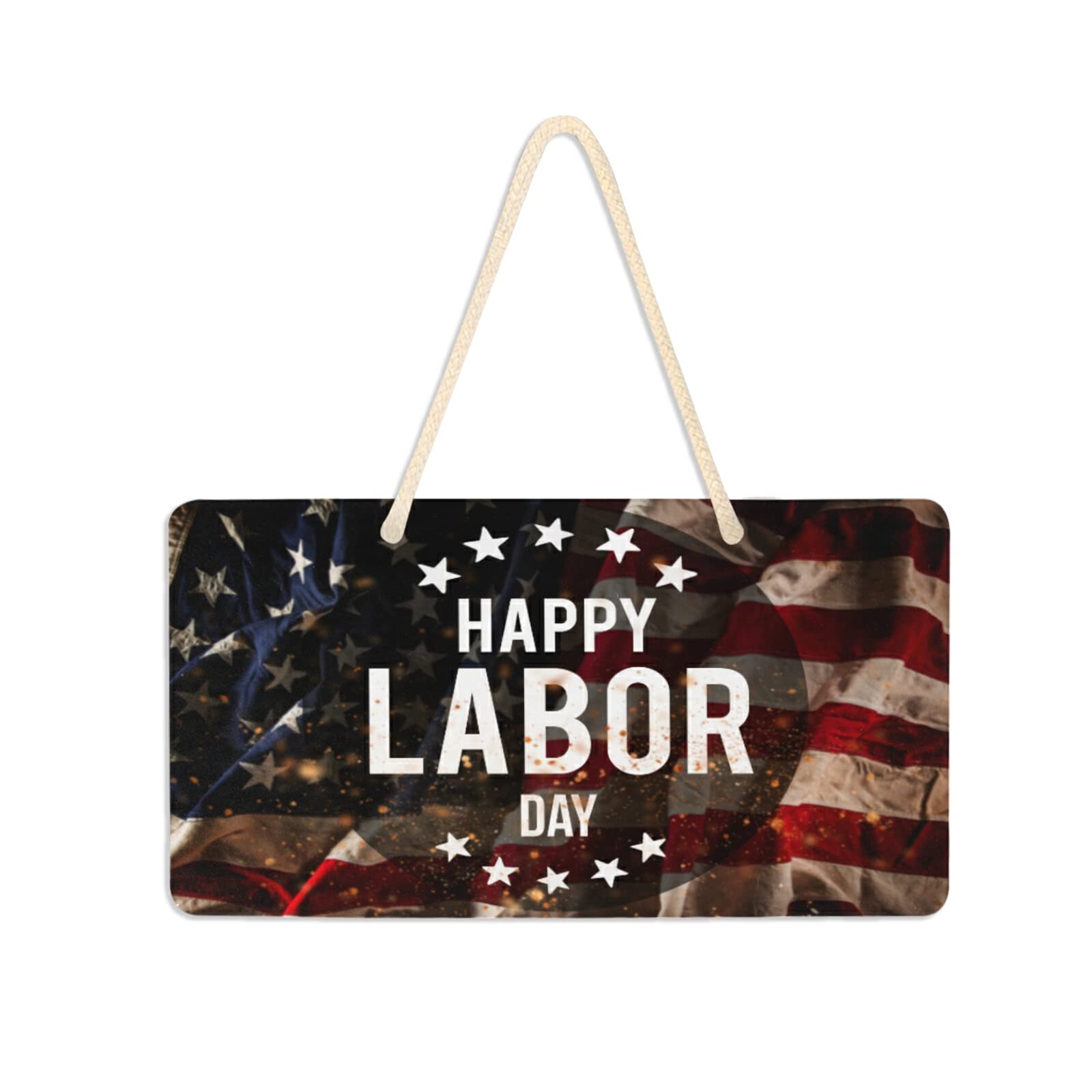 susiyo Happy Labor Day Flag Door Sign PVC Front Door Plaque Hanger Holiday Decoration for Farmhouse Office, 6 X 11 Inch
