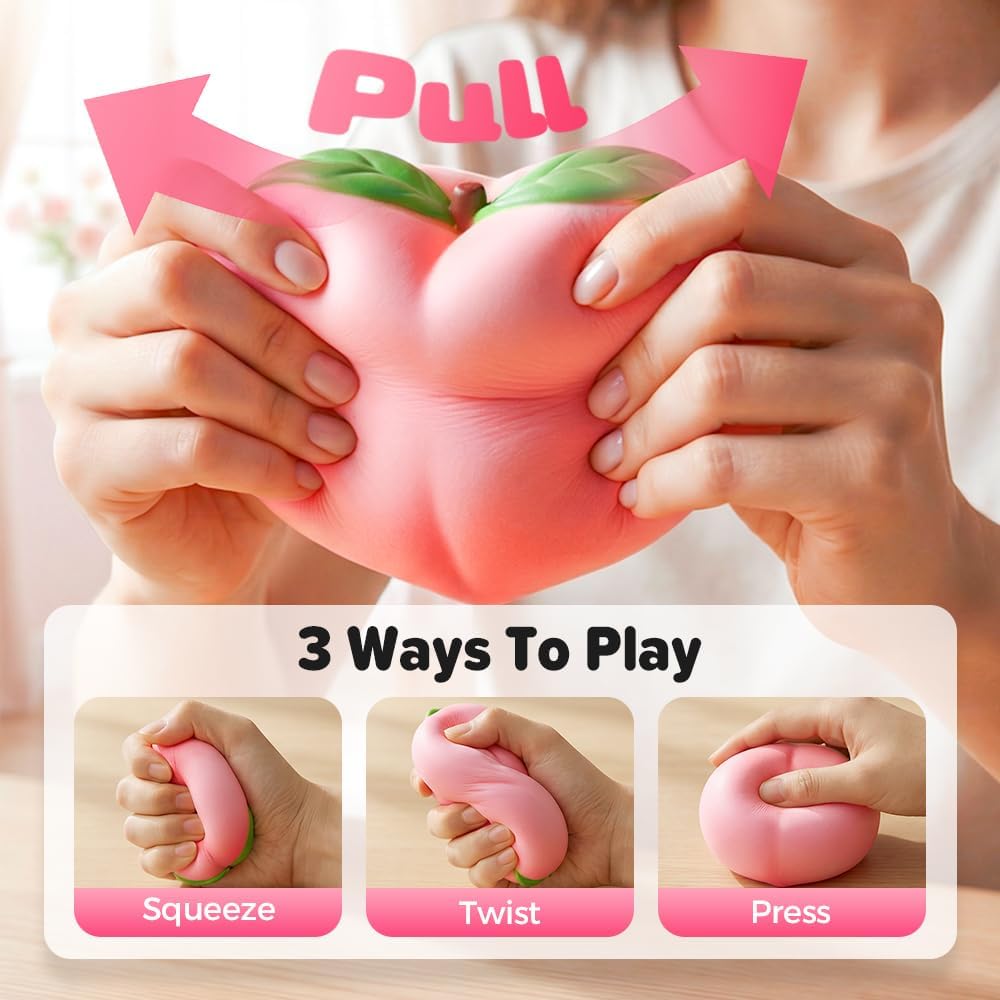 Peach Squishy, 2026 New Soft Stress Relief Squeeze Charm, Kawaii Decor for Home & Office, Relaxing Sensory Fidget for Daily Use (Pink, 4 Pack)