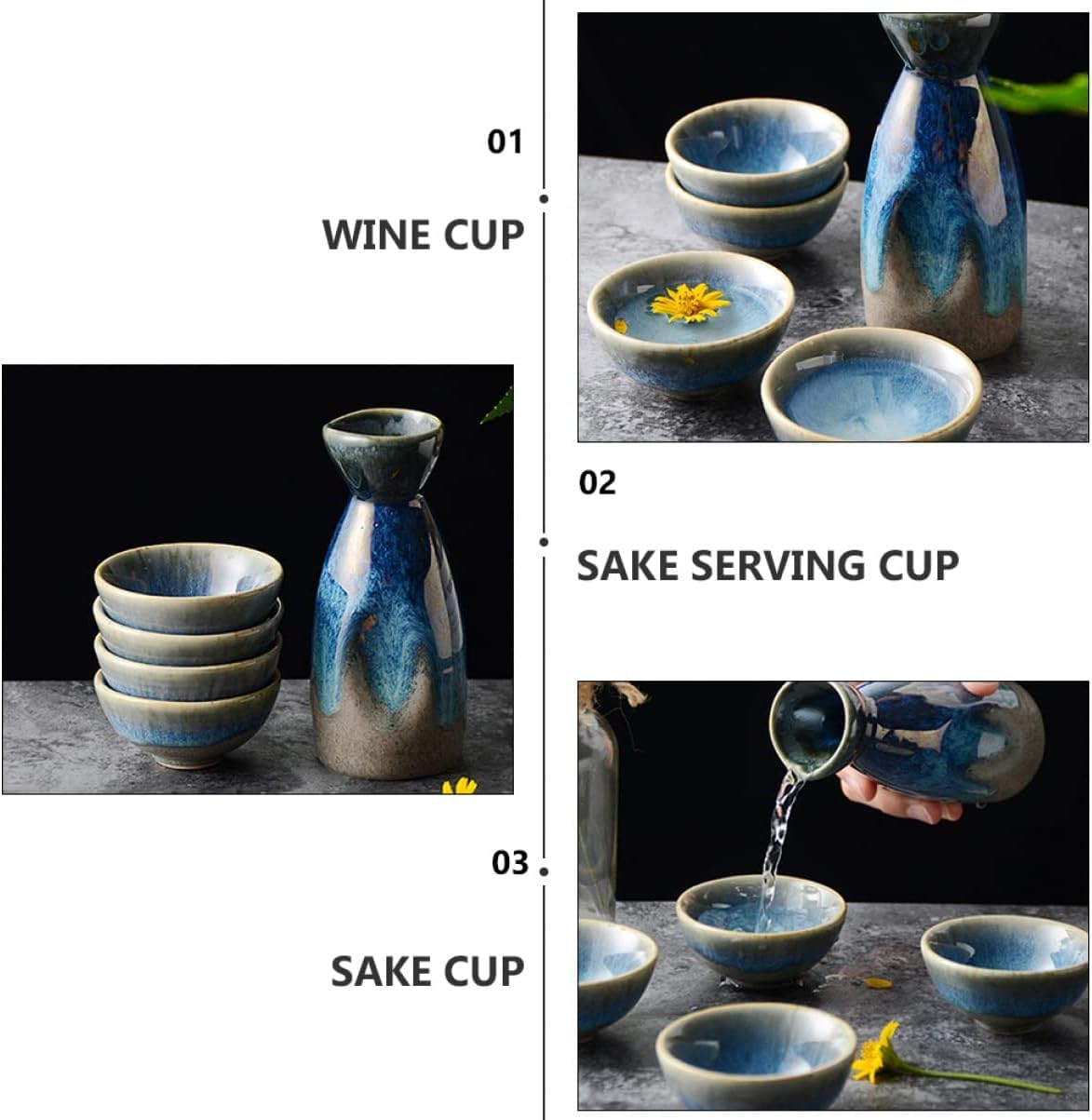 Ensemble de tasses à saké, tasses à saké japonaises, 3 ensembles de verres multi-usages traditionnels – Design de bouteille, tasses à thé, cadeaux antiques et carafe chauffante, verre multi-vintage av