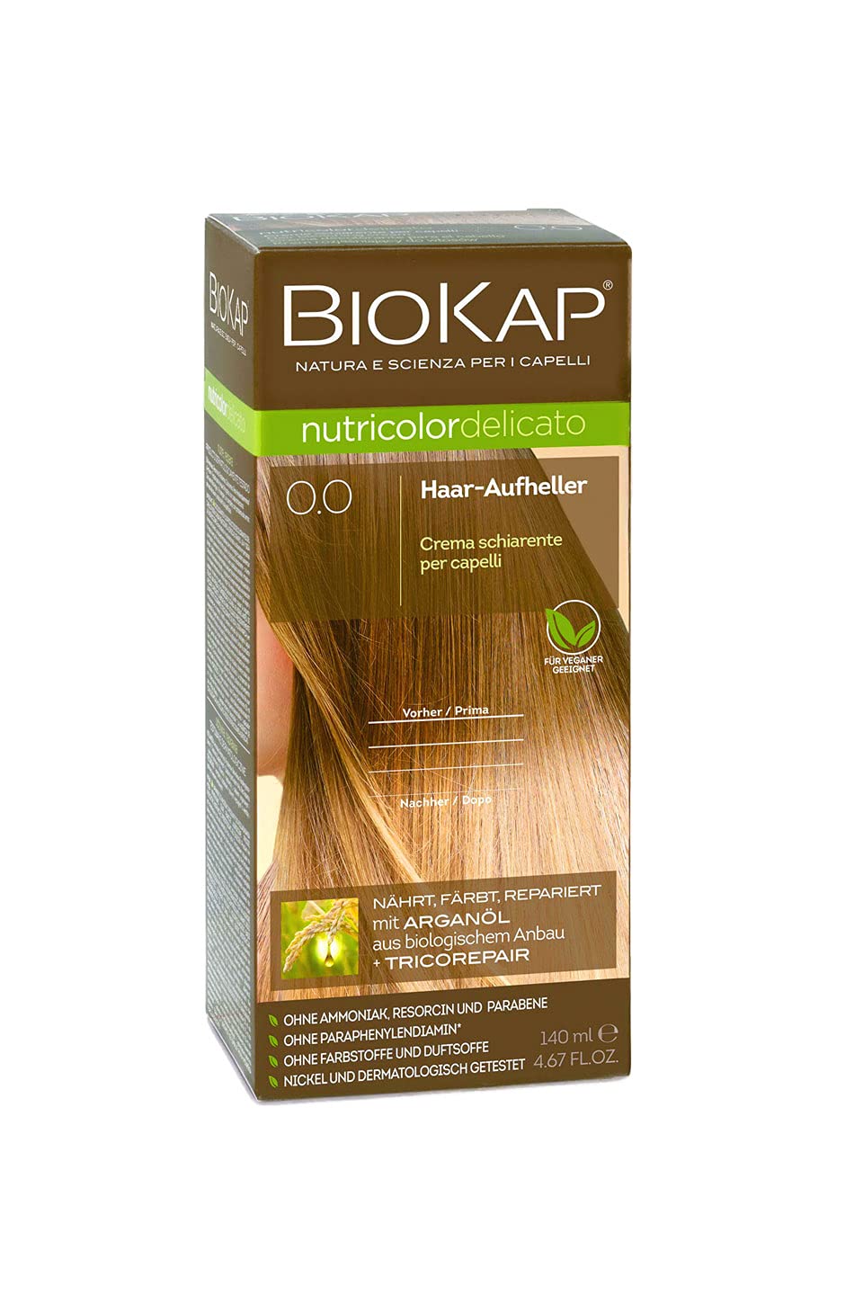 BIOKAP Natürliche Aufhellungscreme für Haare 0.0 - Blondierung - Schonende Haar Aufhellung bis zu 2 Nuancen | NÄHRT & REPARIERT | Bio Arganöl - TricoREPAIR Komplex | min. 80% natürliche Inhaltsstoffe