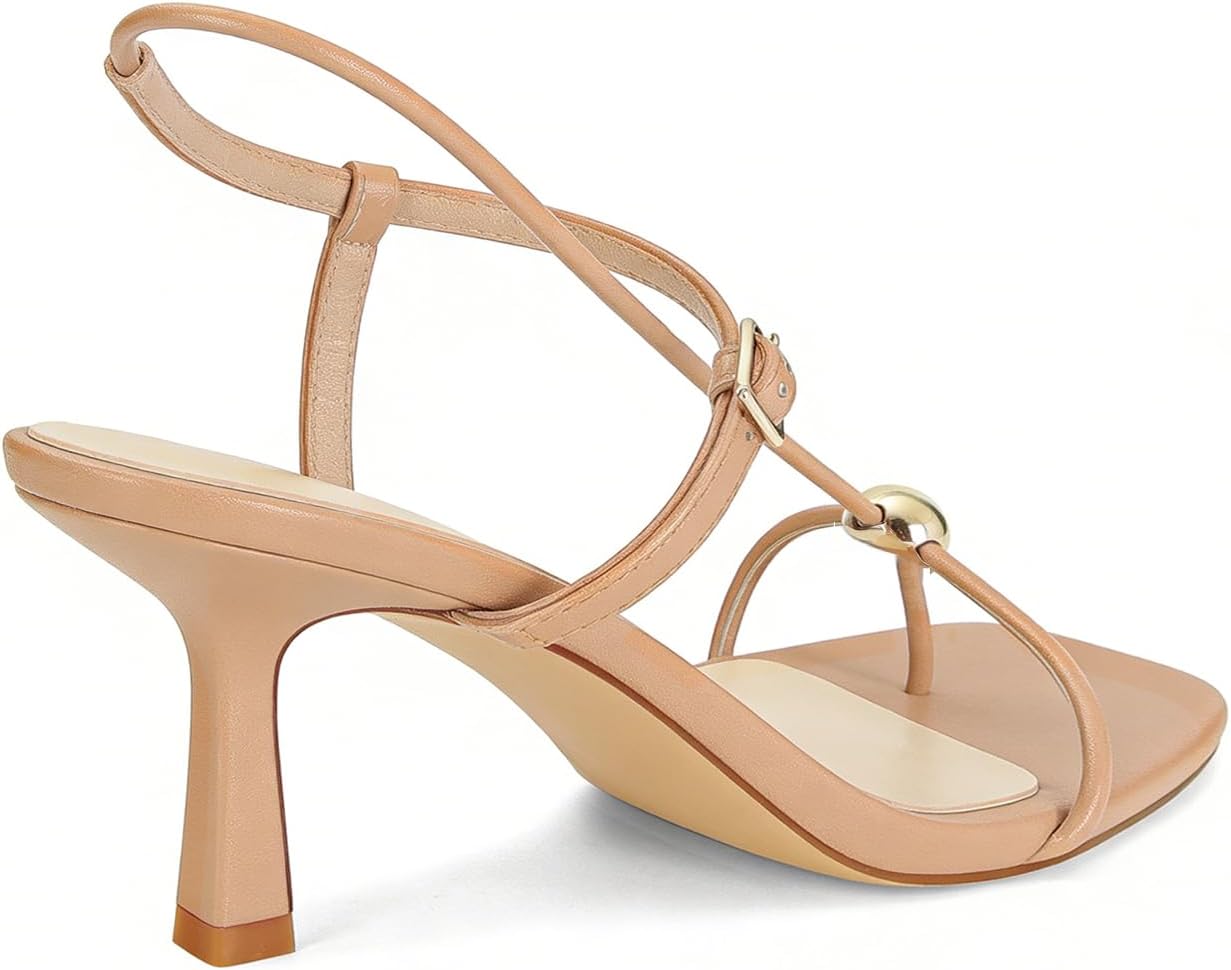 Womens Strappy Kitten Heeled Sandals Square Open Toe Thong Flip Flop Sandals Comfort Summer Dressy Beach Party Shoes