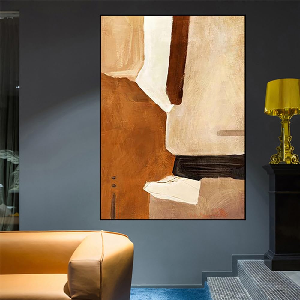 Ihhgnb Multicolor Abstract Geometric Canvas Art Modern Minimalist Wall Decor Neutral Tones, Rich Textured Brushstrokes Wall Art Decor(80X120cm(31X47in)/No Frame)