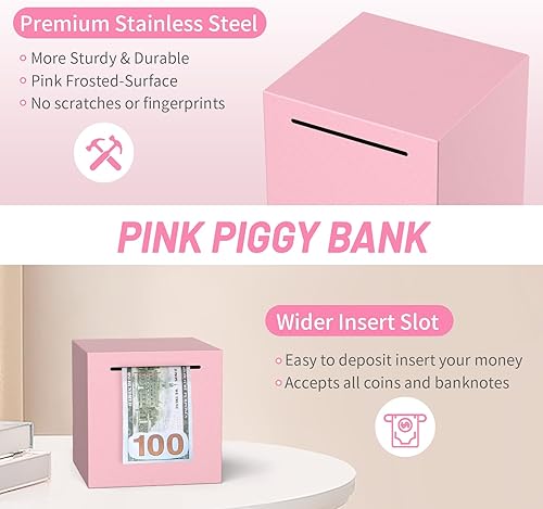 Miniatura 3 de Alcancía para adultos debe romperse para abrir, alcancía irrompible de acero inoxidable para adultos, caja de ahorro de metal para ahorrar dinero