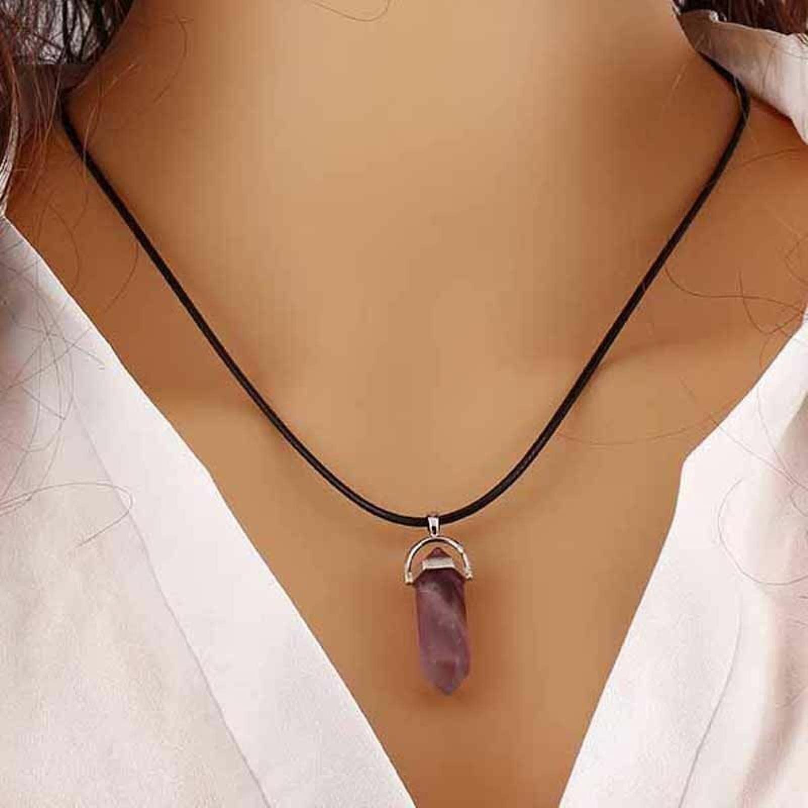 zxcs Hexagonal Column Necklaces Natural Crystal Pendants Stone
