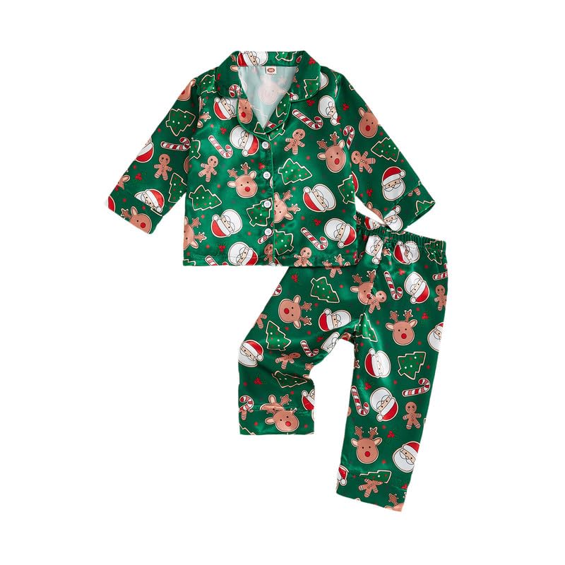 Baby Boy Girl Christmas Silk Pajamas Set Striped Candy Cane Long Sleeve Button Down Shirts and Pants Satin Pj Sets