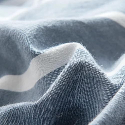 Miniatura 5 de Juego de funda de edredón a rayas 100% algodón lavado, color azul claro, juego de funda de edredón de tacto de lino, duradero y transpirable (3