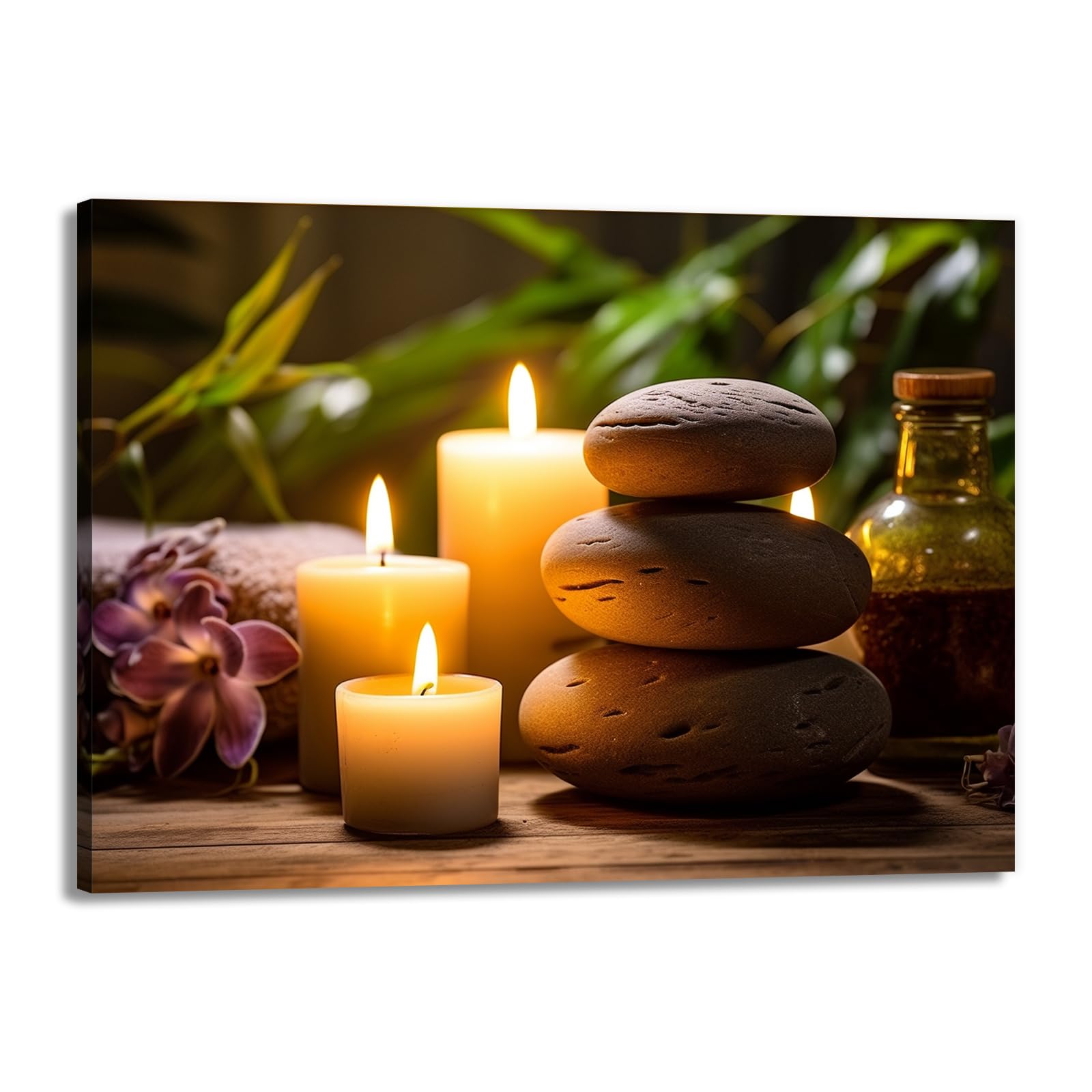 GLOKAKA Zen Canvas Wall Art Stacked Spa Stones White Candle Painting Relaxation Artwork Meditation Decor for Spa Yoga Room Bathroom Ready To Hang(Artwork-3,12"x18") โ image 1