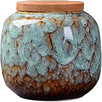 Simcat Light Blue Ceramic Storage Jar with Airtight Bamboo Lid - Exquisite Glaze Canister for Spices, Tea, Coffee & Kitchen Organization