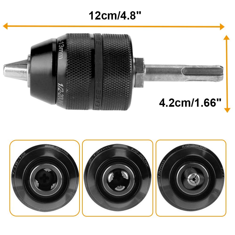 Adaptador SDS Plus Portabrocas de cierre rápido 2-13 mm Portabrocas de taladro sin llave profesional 1/2-20UNF de 13 mm para trabajo pesado