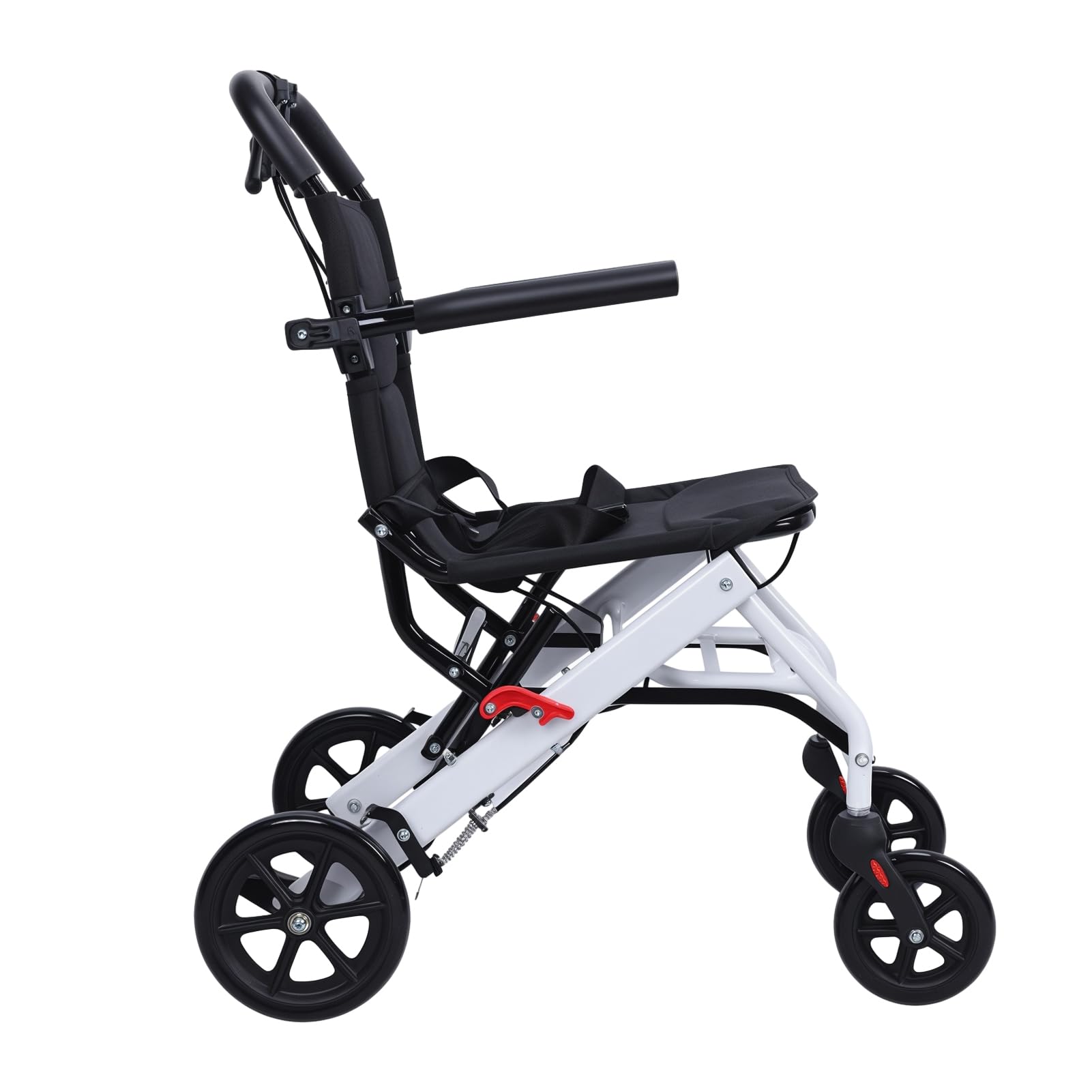 Fauteuil roulant de transport portable, léger et pliable avec ceinture de sécurité et grandes roues tout terrain, cadre en aluminium, accoudoirs rabattables, capacité de 81,6 kg, pour adultes et