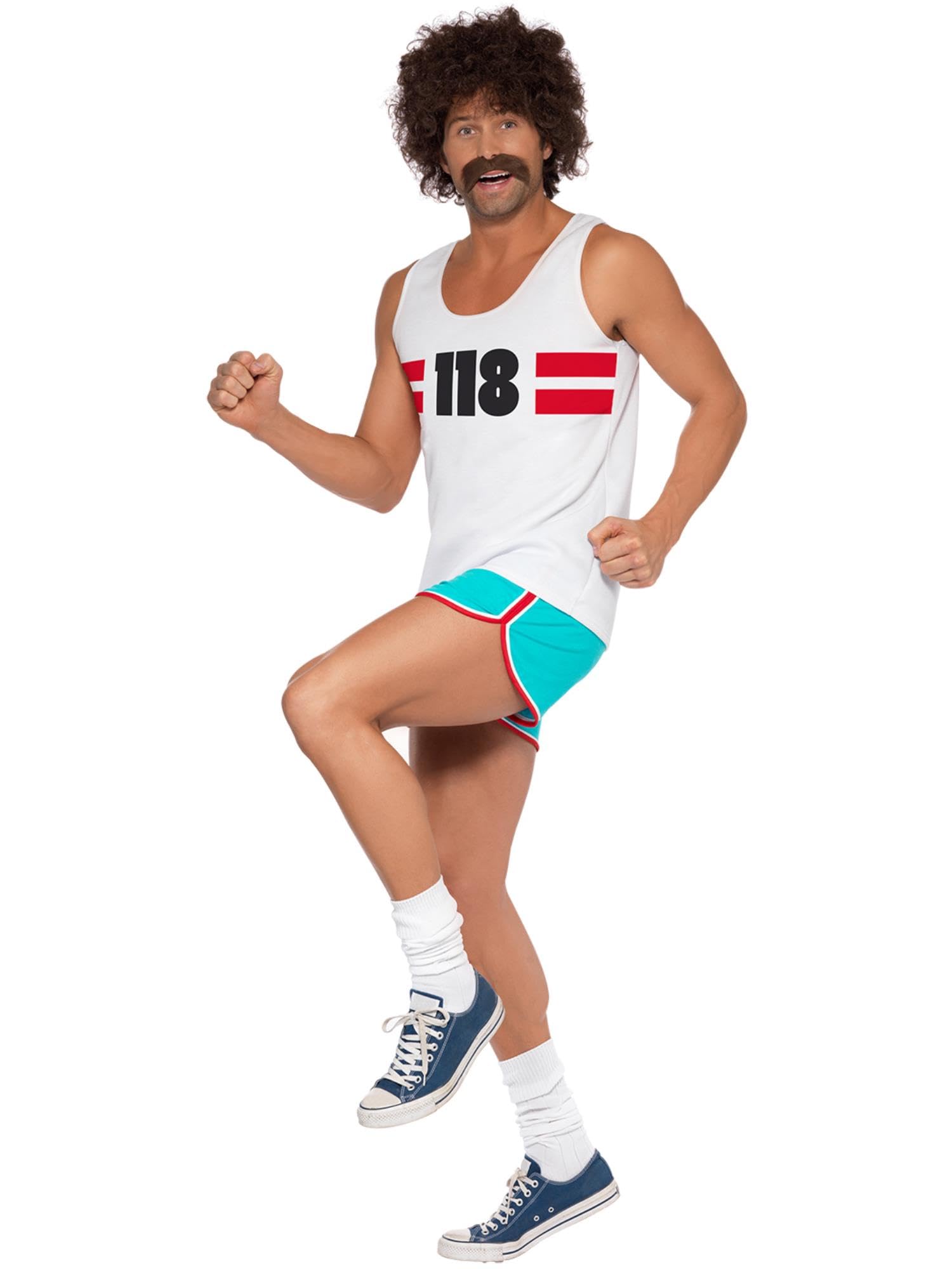 Smiffys 118118 Runner Costume, White with Shorts & Top, Funny Fancy Dress, Comedy Dress Up Costumes