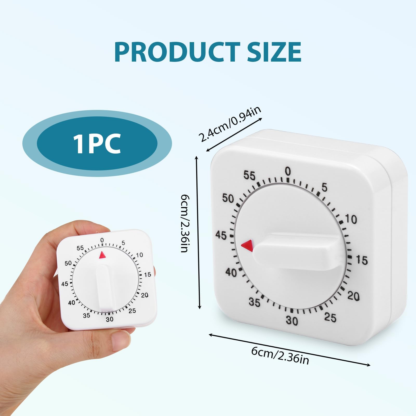 Kitchen Timer, 1 Hour/60 Minutes Count Down Alarm Reminder Square Kitchen Timer, Wind Up Mechanical Timer - Image 2
