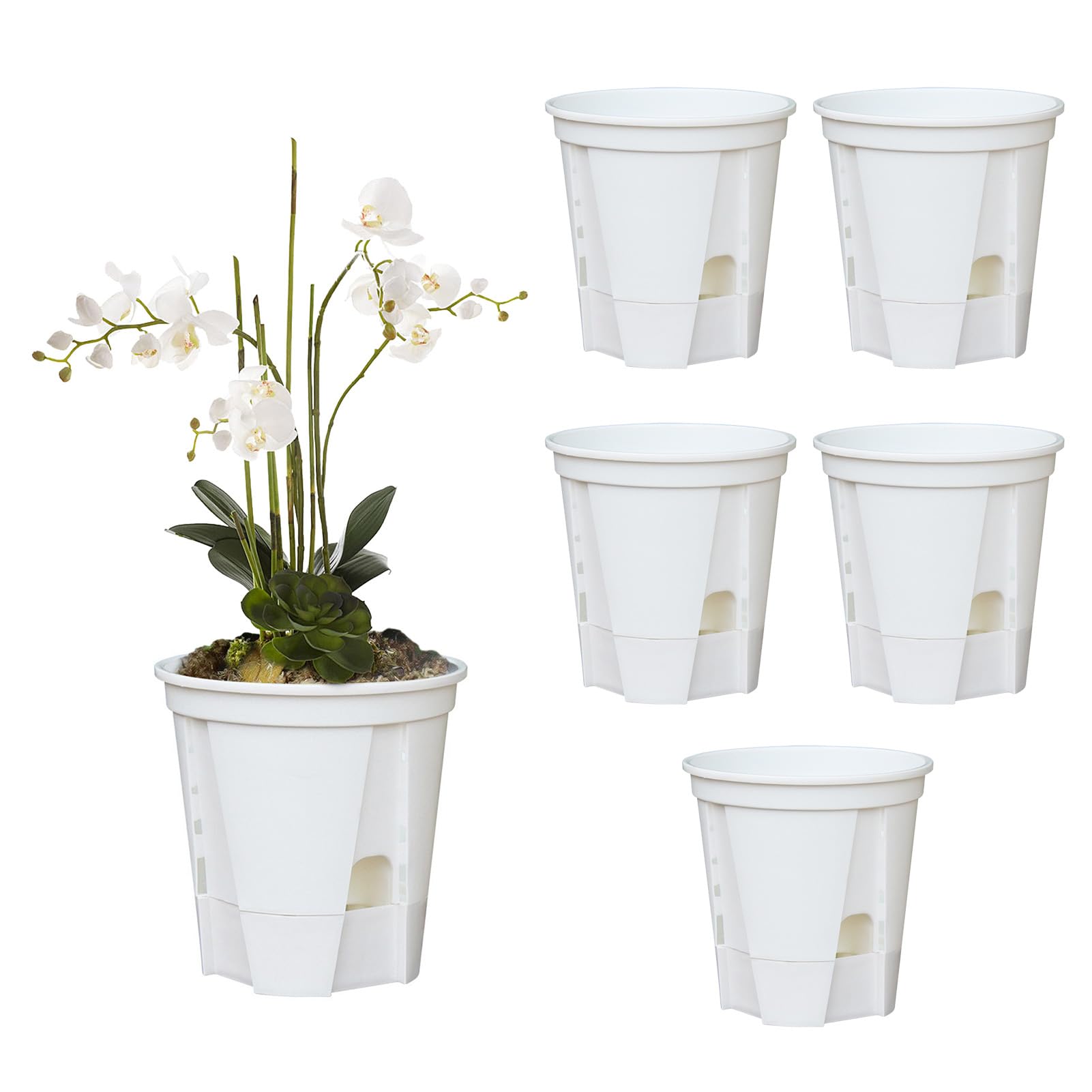 Wnvivi 5Pcs Plastic Orchid Pots,12/15/18cm Self Watering Planter Pot for Indoor Plants,Clear Plant Pots for Repotting,Growing Plants(A,18x20 cm)