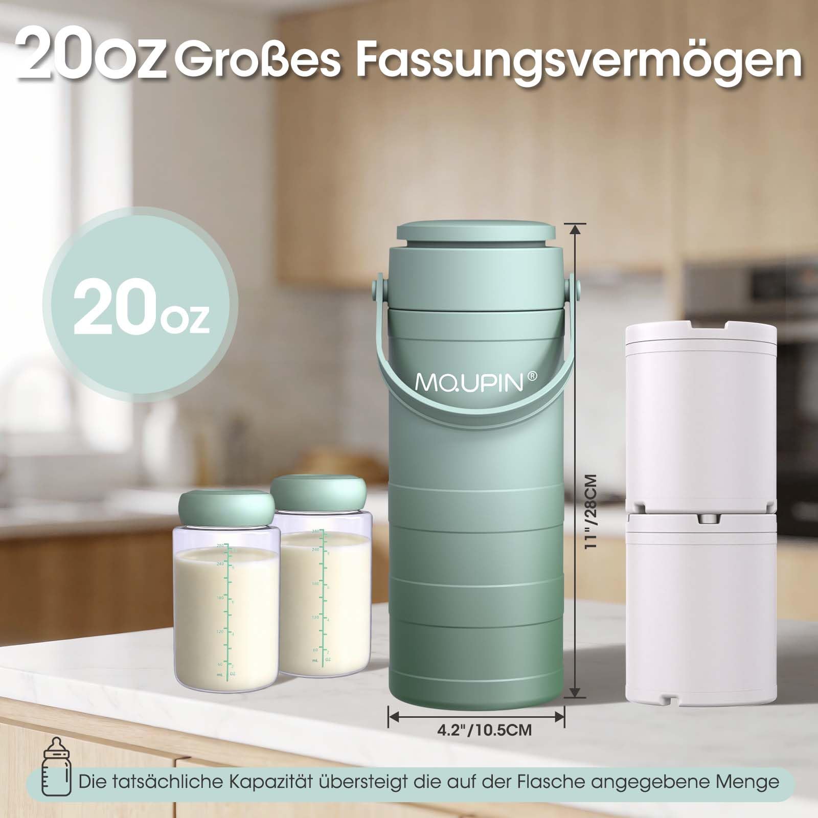 MQUPIN Tragbarer Muttermilchkühler mit Temperaturanzeige, 360°-Kühlung Für muttermilch aufbewahrung, Zwei Babyflaschen enthalten, Geeignet für Reisen und Büro, BPA-frei