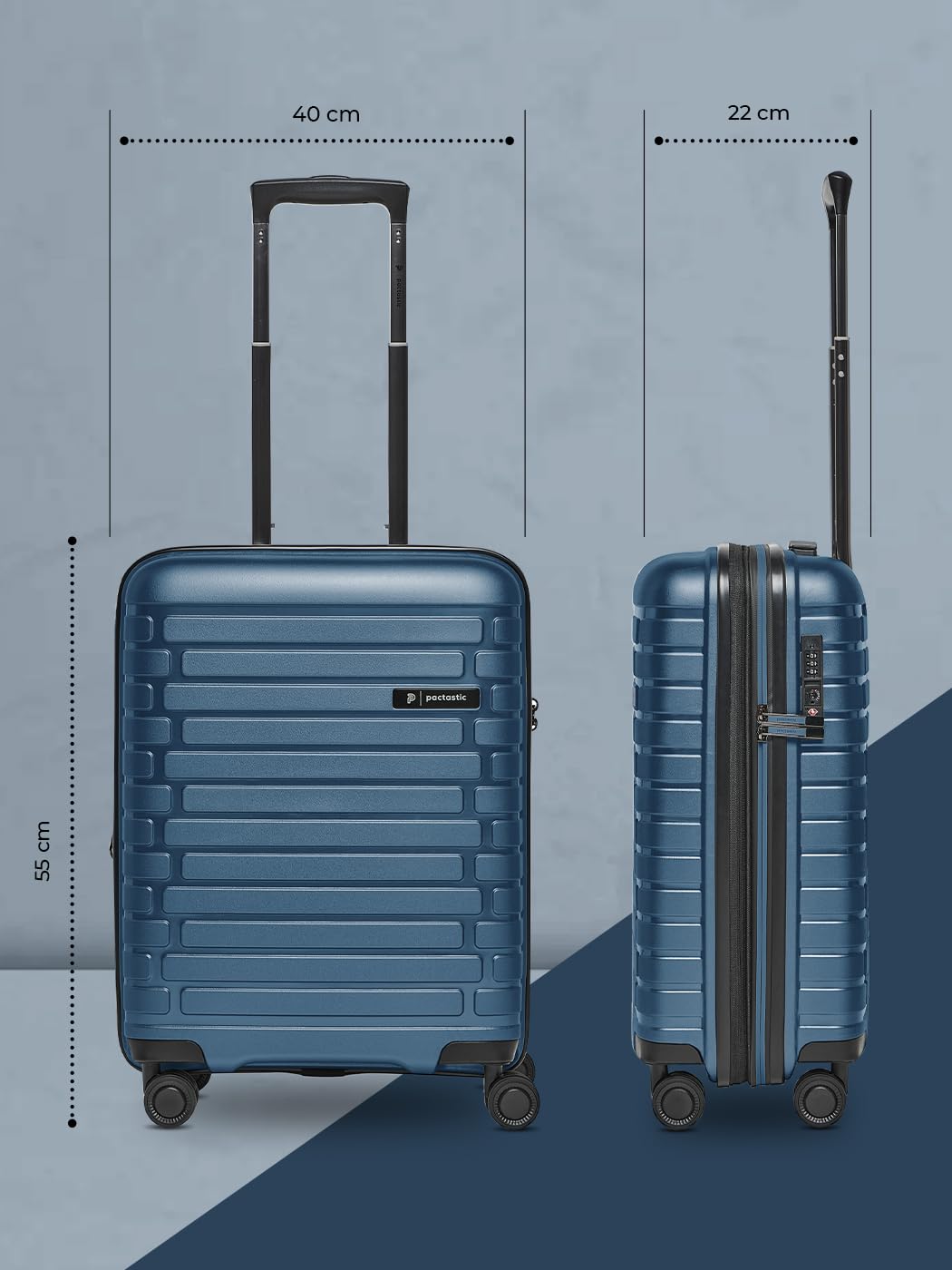 Pactastic Hartschalen Kabinen-Koffer | Kleiner Cabin-Trolley 40 x 20 x 55 cm von 40 auf 48 Liter erweiterbar | aus hochwertigem Polypropylen | 4 Doppelrollen & TSA-Schloss (Collection 04)