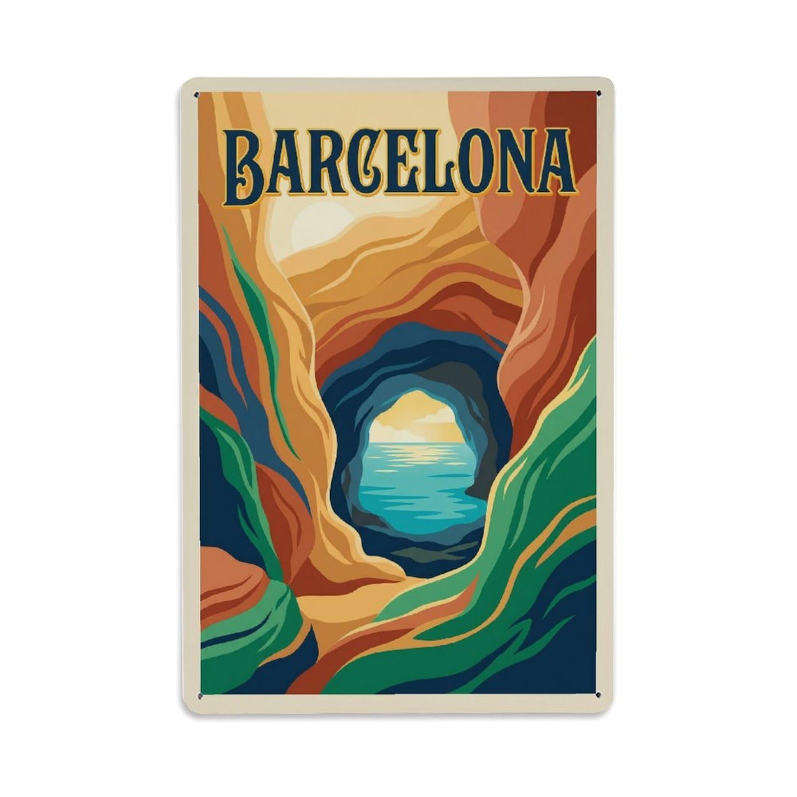 Vintage Travel Grotto Spain Natural Metal Tin Sign Plaque Wall Decor for Cafe, Club Bar, Office, Home Garden Metal Poster 8x12Inch