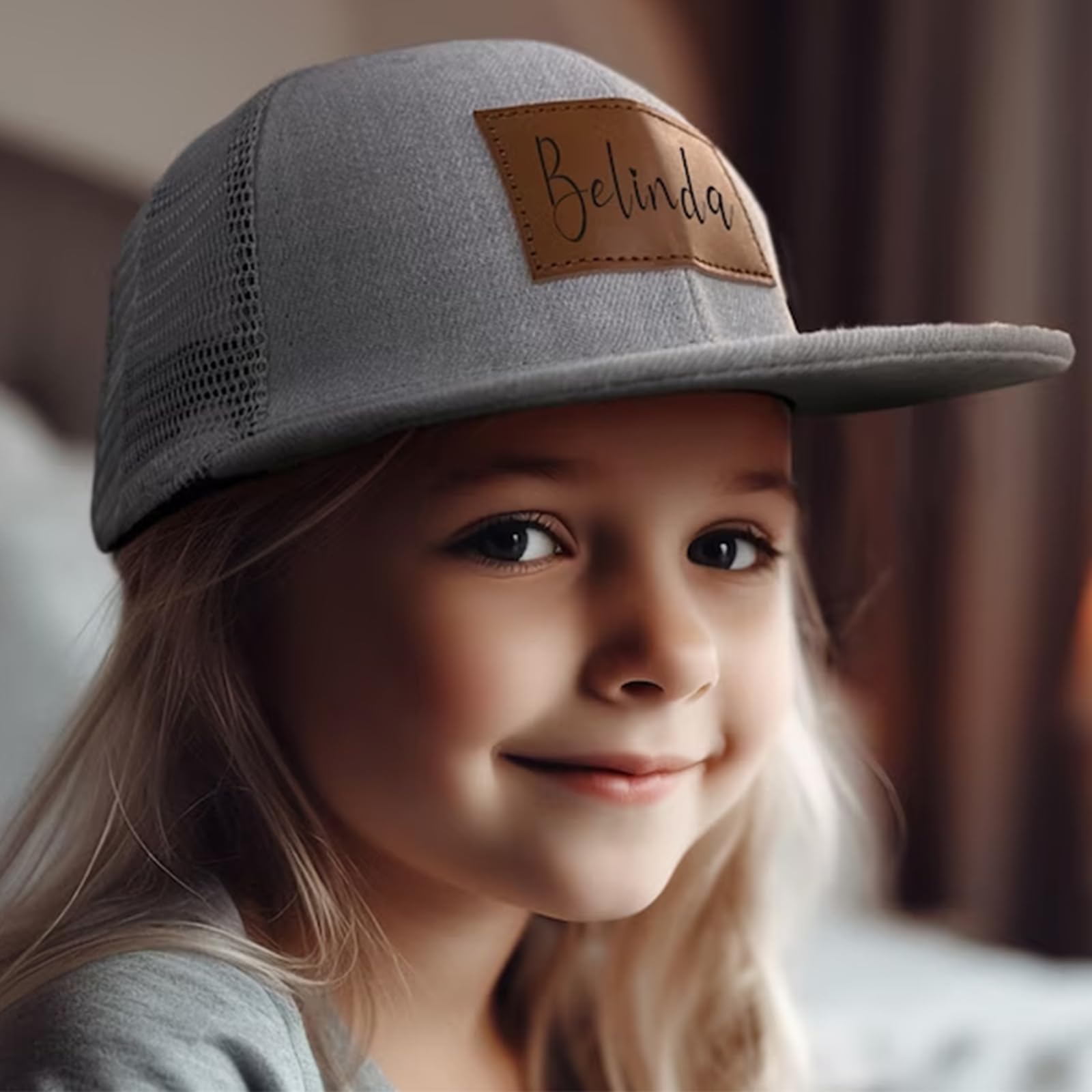 Rucekia Custom Name Boys Girls Baseball Hat, Personalized Light Grey Fitted Infant Baby Hats, Adjustable Snapback Mesh Truck Caps for Toddler, Kids, Teen and Adults