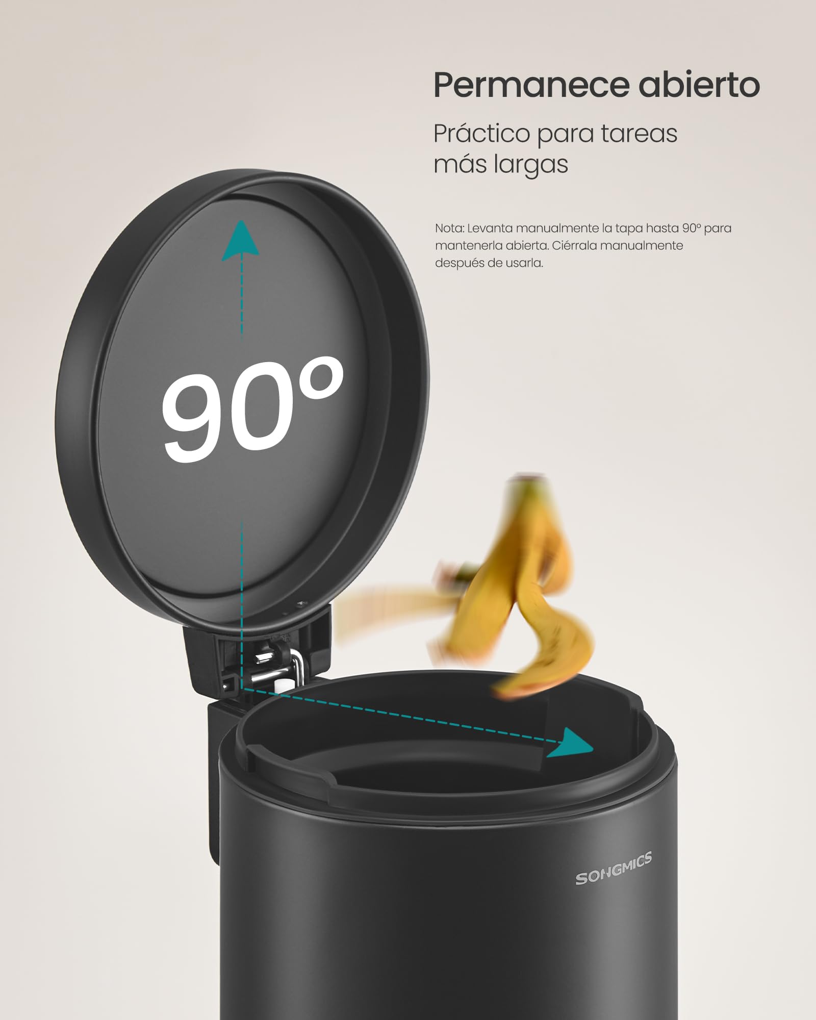SONGMICS Cubo de Basura de Baño, 6 L, Cubo de Acero con Tapa de Cierre Suave, Cubo Interior, para Residuos, Dormitorio, Negro Tinta LTB016BZ02