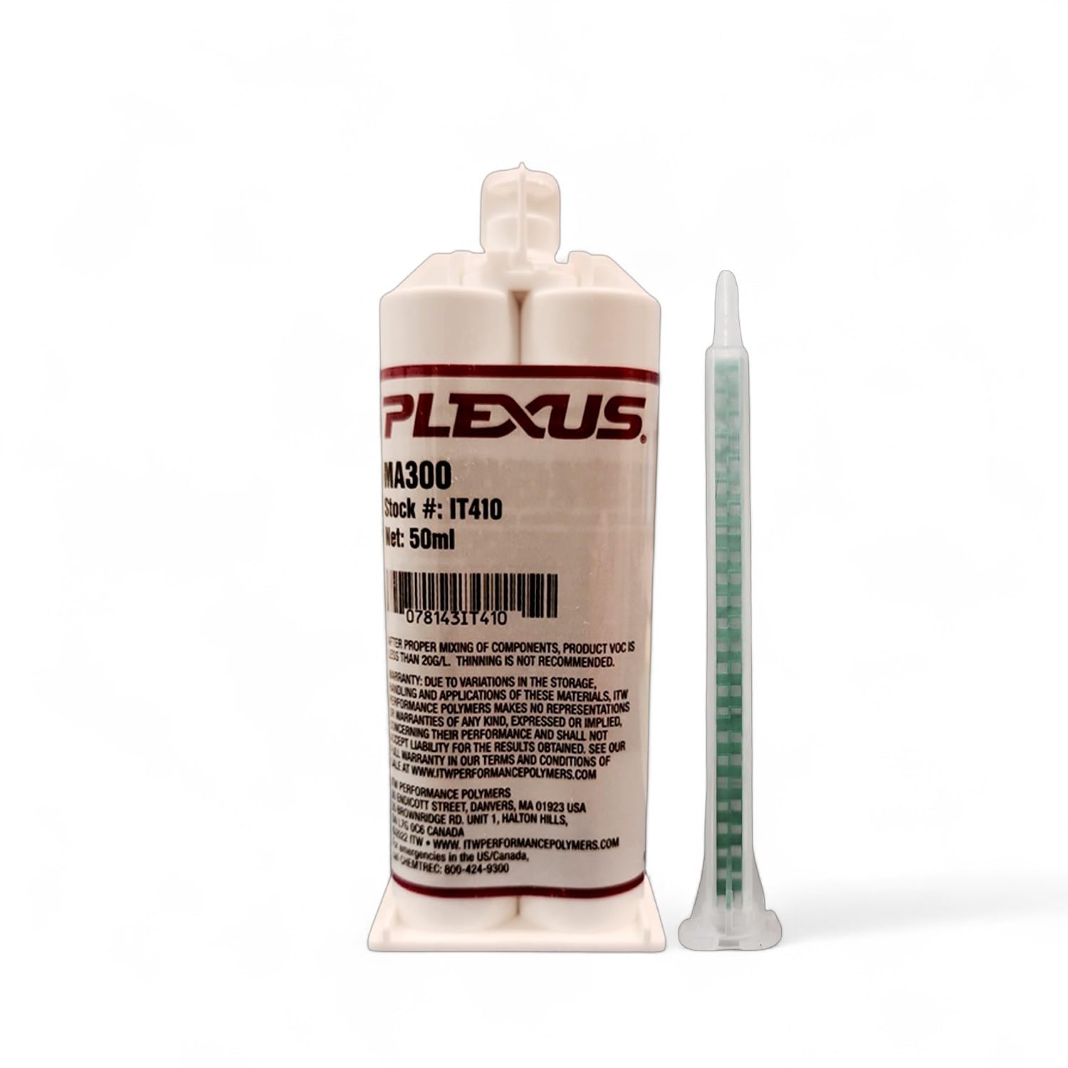 Plexus MA300 MMA Adhesive (Cartridge and Mixing Nozzle Only) Super Strength Marine Adhesive, 1:1 Ratio, Dual Cartridge Methacrylate Epoxy, for Acrylic