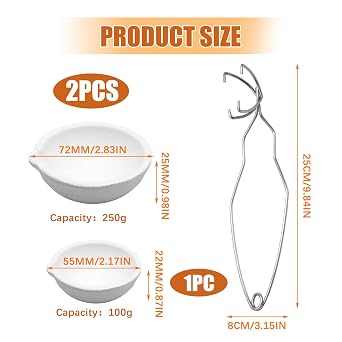 VBK 3 Pieces Ceramic Crucible Kit, Small Melting Crucible Bowl Dish Set, Quartz Plate Whip Tongs Handle, for Melting Metal Casting Jewelry Refining Lab DIY Projects