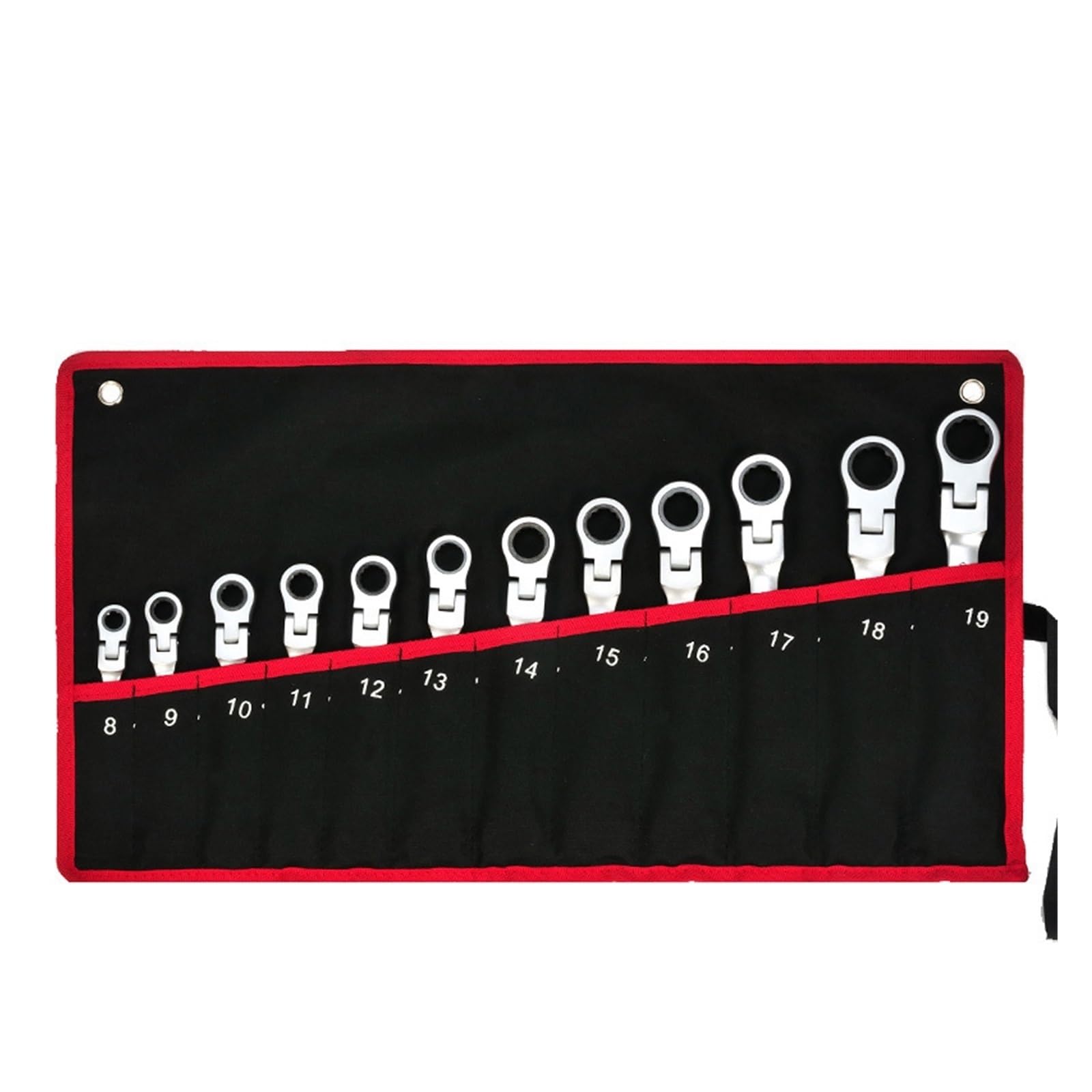 Bcxzppqdl 12Pcs(8-19Mm) Ratcheting Combination Wrench Set Metric Flexible Head Spanner Set Chrome Vanadium Steel Cr-V Flex-Head Ratchet Wrench Set(12Pcs(8-19Mm))