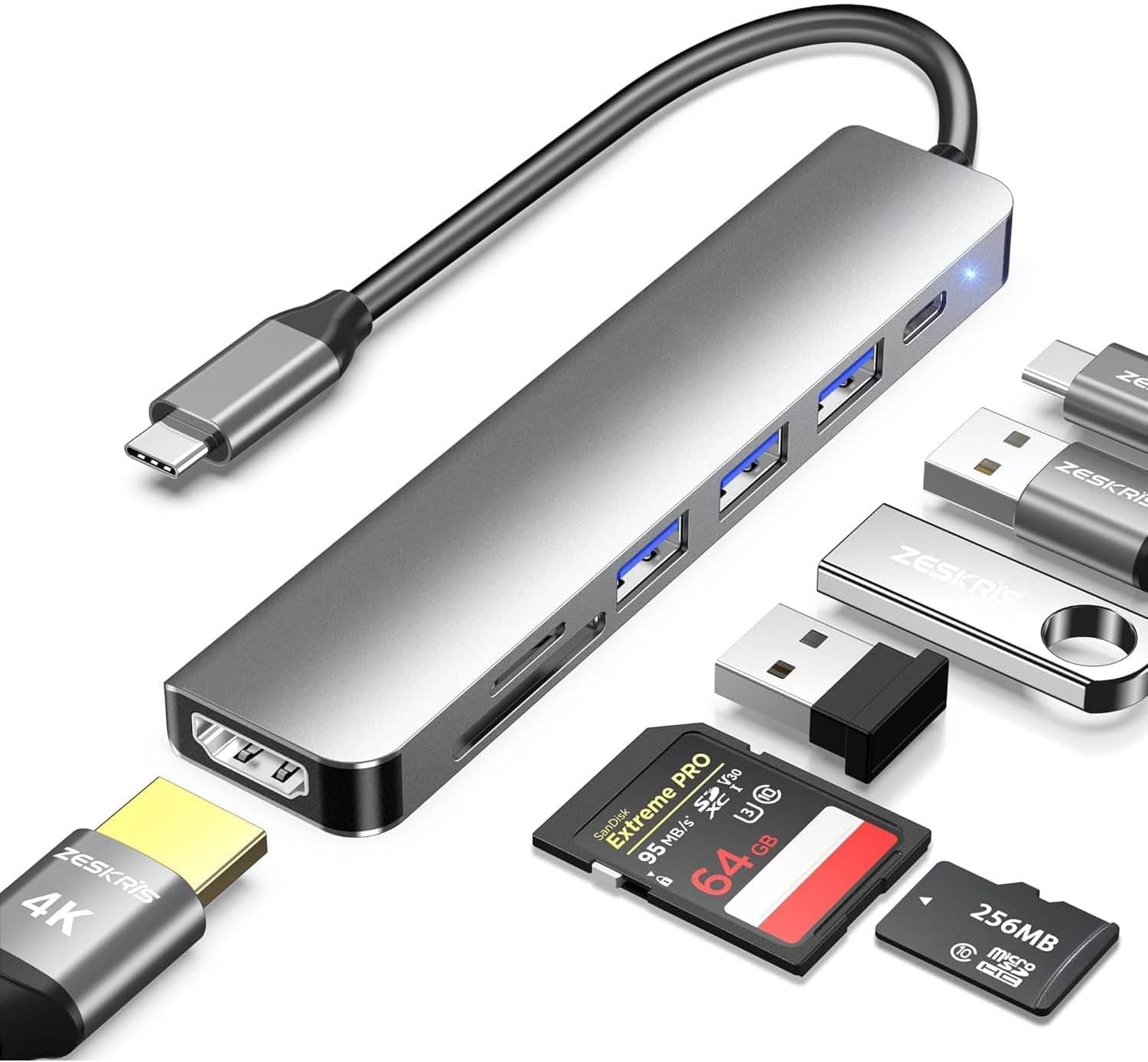 USB C Hub 7-in-1 Multiport Adapter for MacBook Pro/Air, USB 