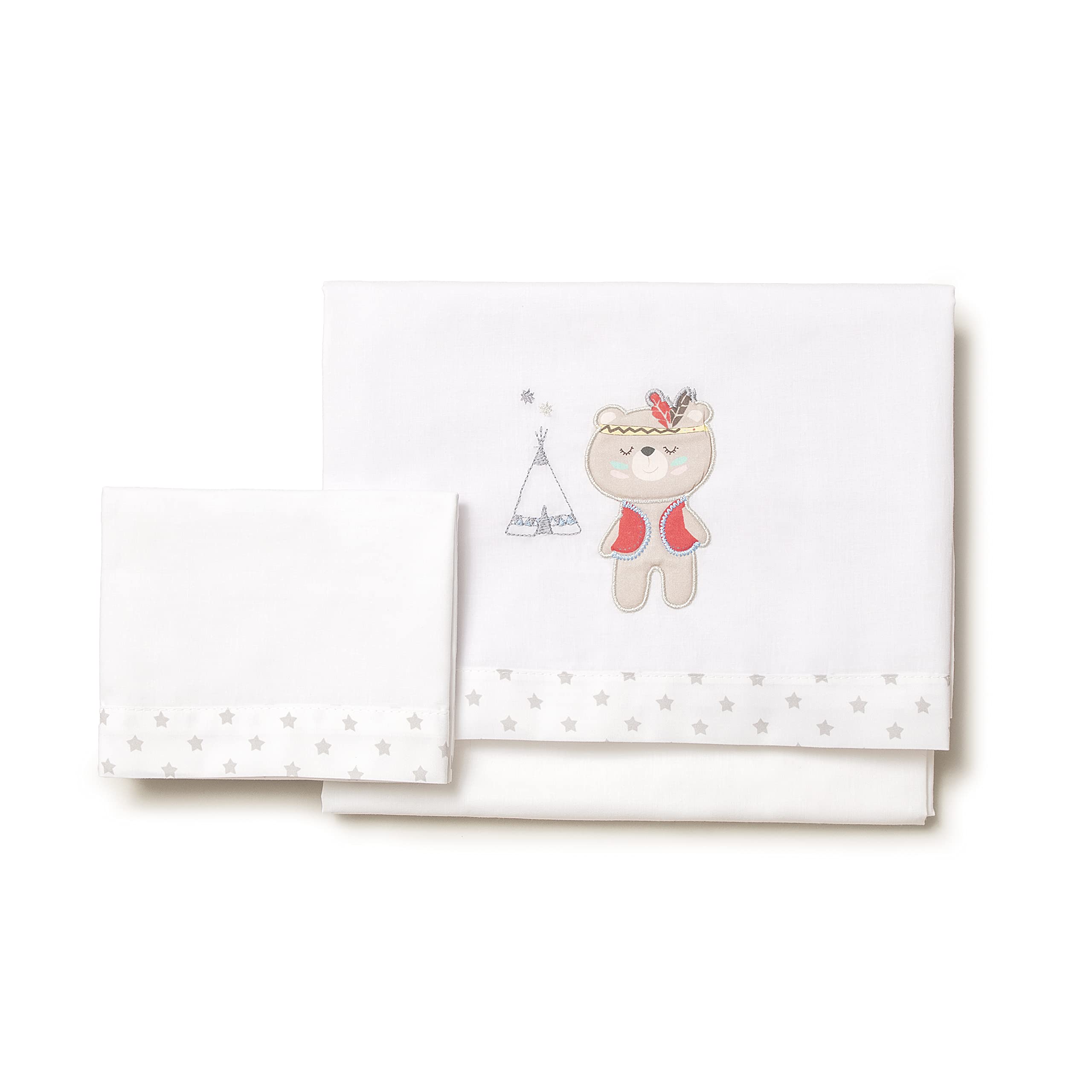 Interbaby 03197-18 - Sábanas cuna TIPI OSO blanco y gris, unisex