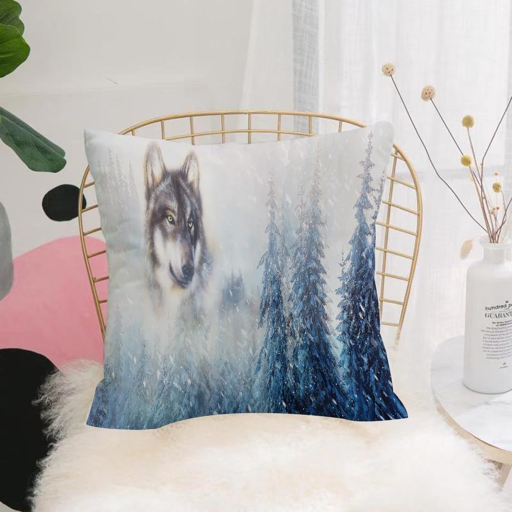 HYOSXW Cushion Cover,Throw Pillow Case Home Decorative for Living Room Bedroom Sofa Chair 16X16 Inch,mountain snowy landscape with wolf graphic effect.,Pillowcase 40X40cm