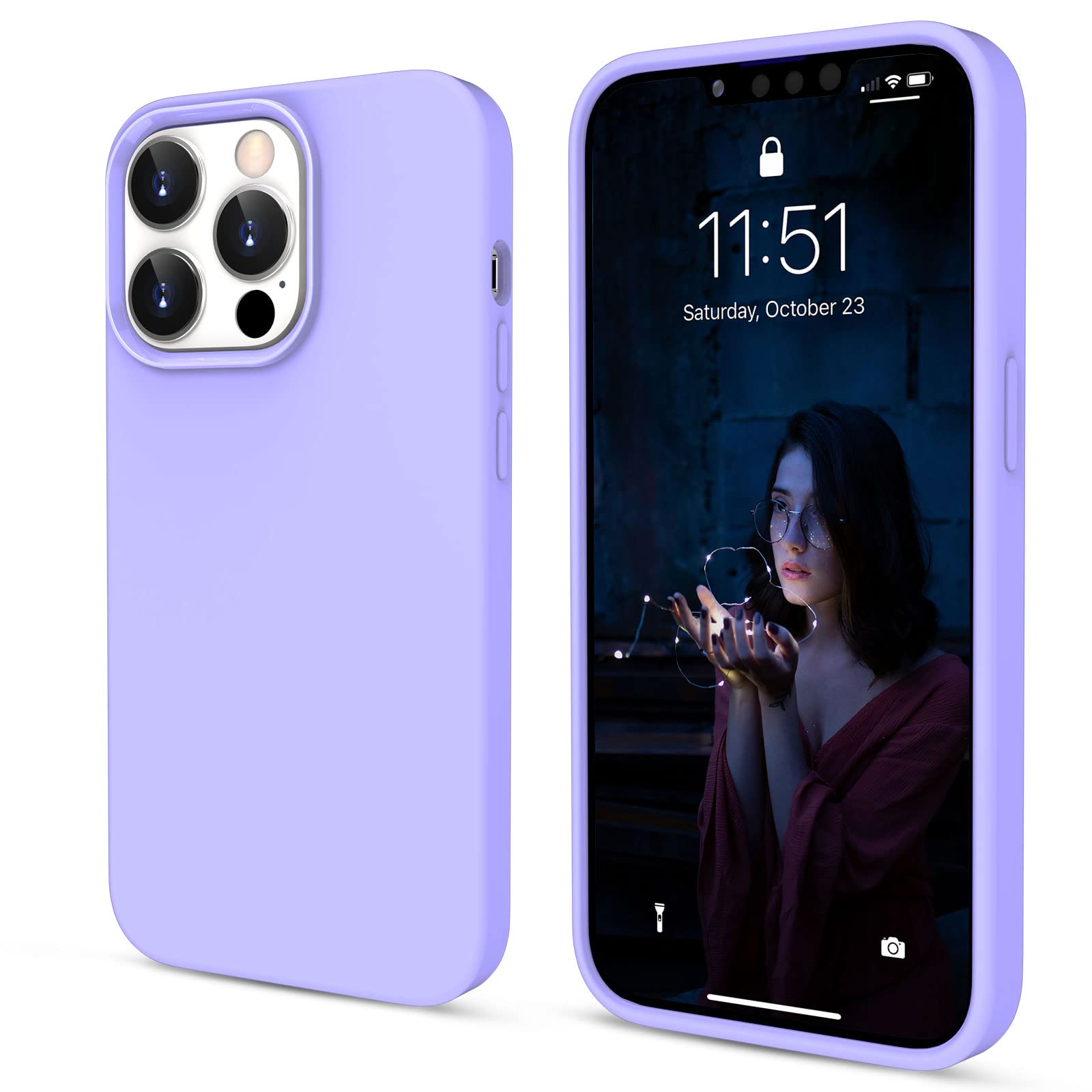 imluckies Compatible with iPhone 13 Pro Max Case, Liquid Silicone Slim Shockproof Phone Cases, Full-Body Protective Cover with Soft Anti-Scratch Microfiber Lining 6.7''- Light Purple