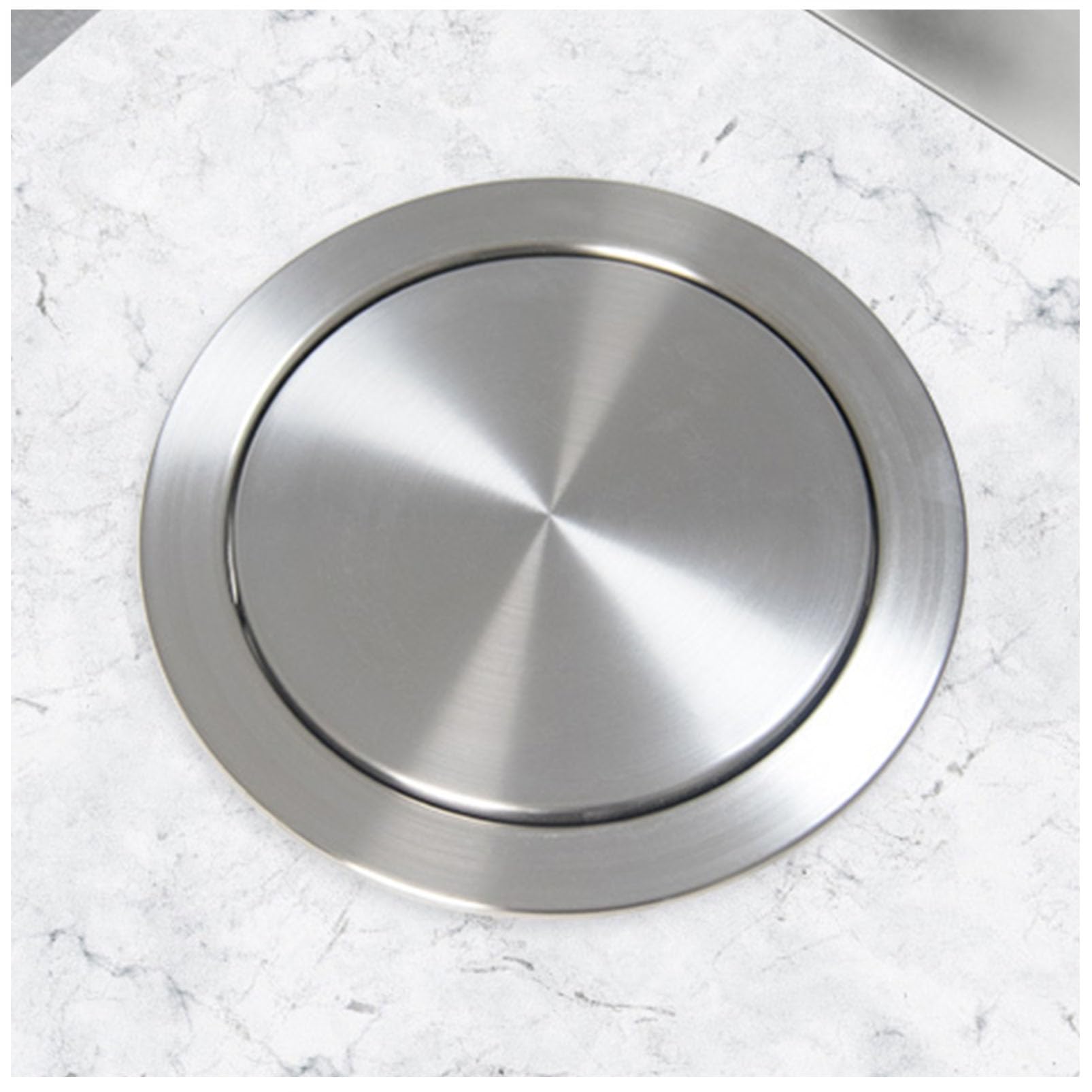 DFGHNBVC Waste Chute Lid Built In Countertop Trash Bin Lid Cover, Stainless Steel Garbage Lid Balance Flap Cover, Brushed Surface Trash Grommet Swing Trash Can L,Black,Silvery