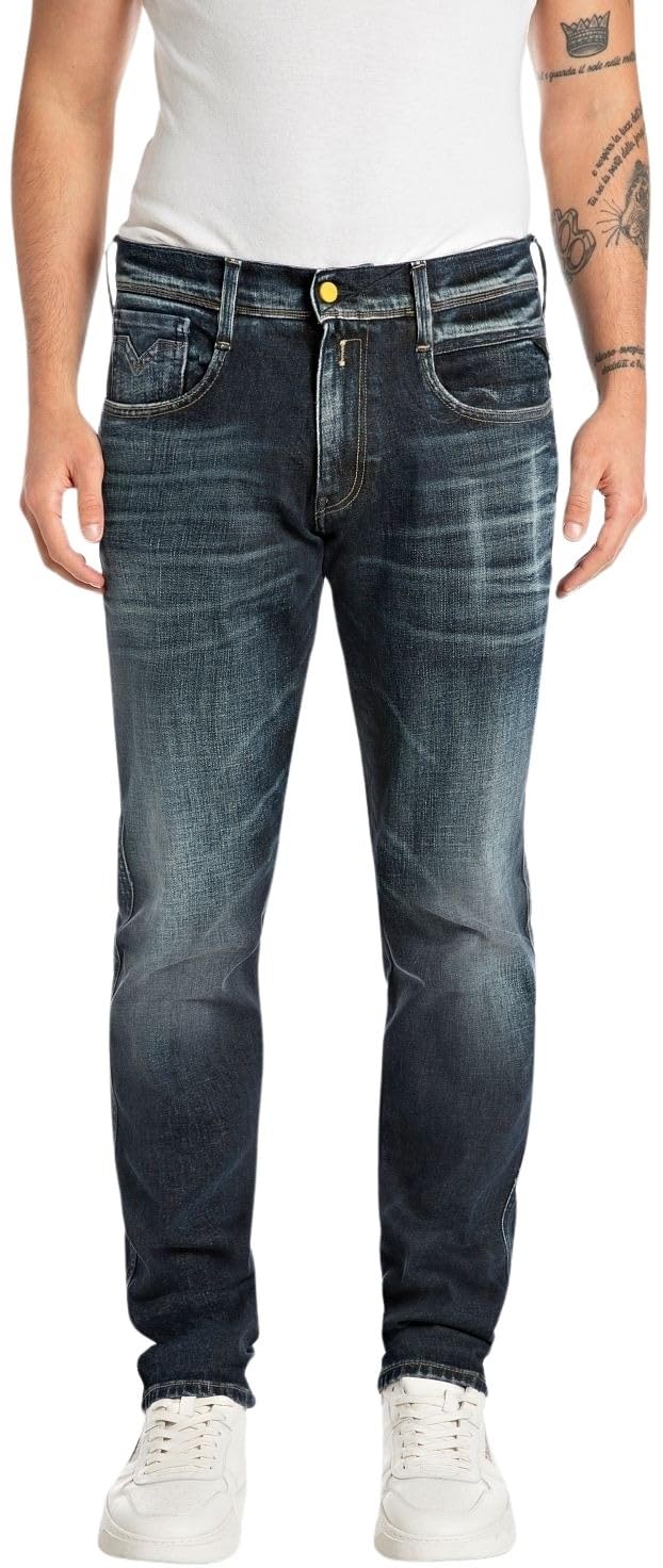 REPLAY Herren Jeans Anbass Slim-Fit, Blau (Dark Blue 007-4), 28W / 34L