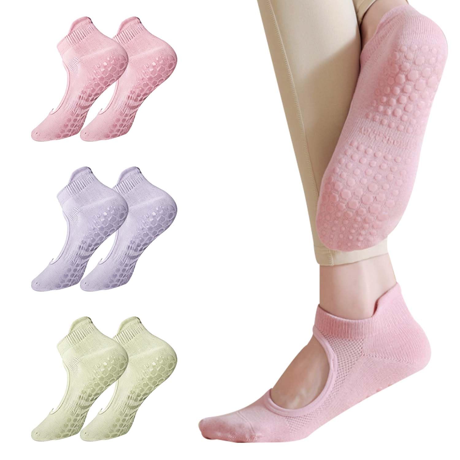 Tweozek 3 Pairs Non Slip Socks, Pilates Socks, Womens Yoga Pilates Sock, Yoga Sock for Women Non Slip, Open Back Grip Stockings Ideal for Pilate, Barre, Ballet, Dance, Barefoot Workout