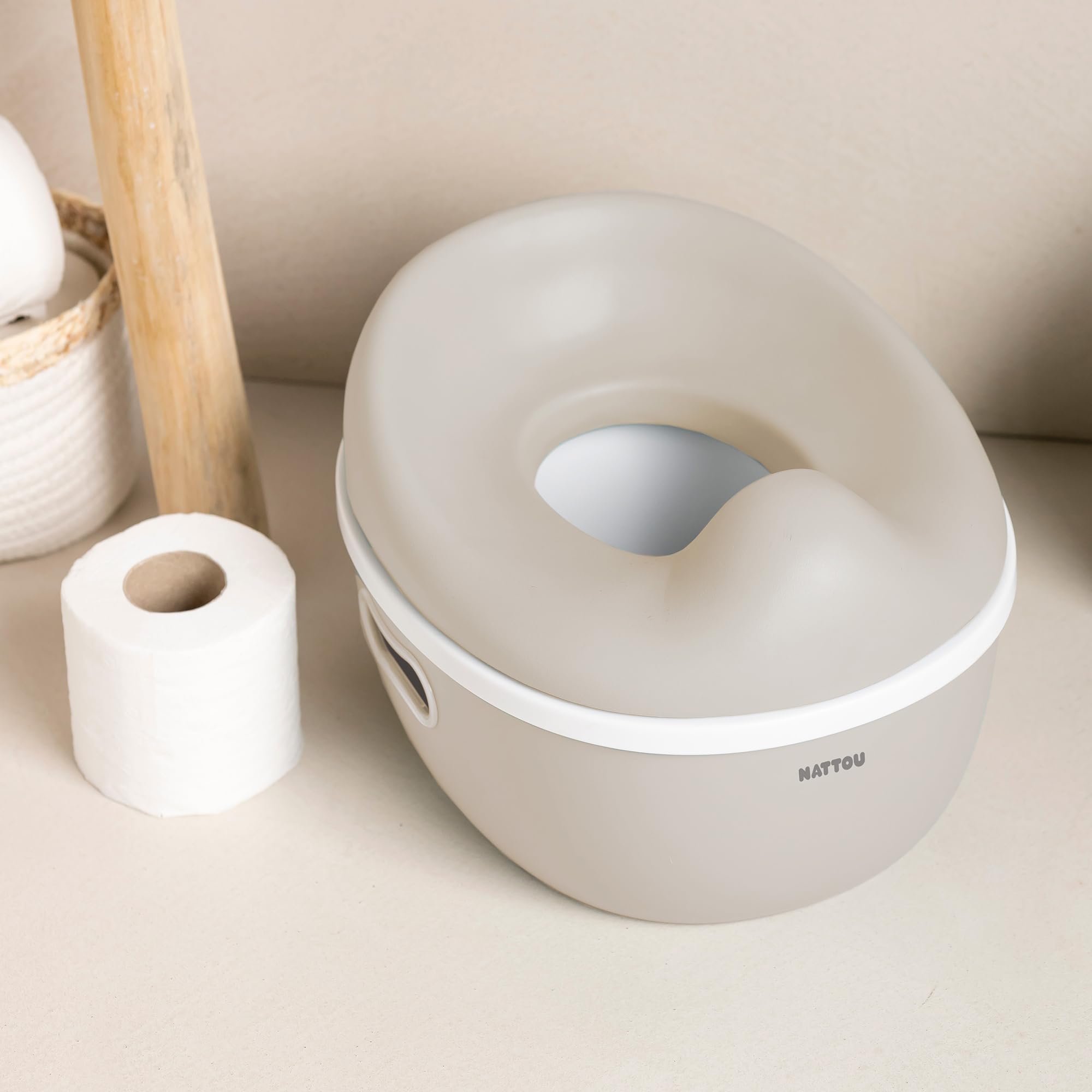 Nattou Vasino per Bambini 3in1, Vasino + Sgabello + Tavoletta per Bambini, Facile da Usare, Circa 34 cm, Da Circa 18 Mesi a Circa 4 Anni, Care, Plastica, Beige chiaro