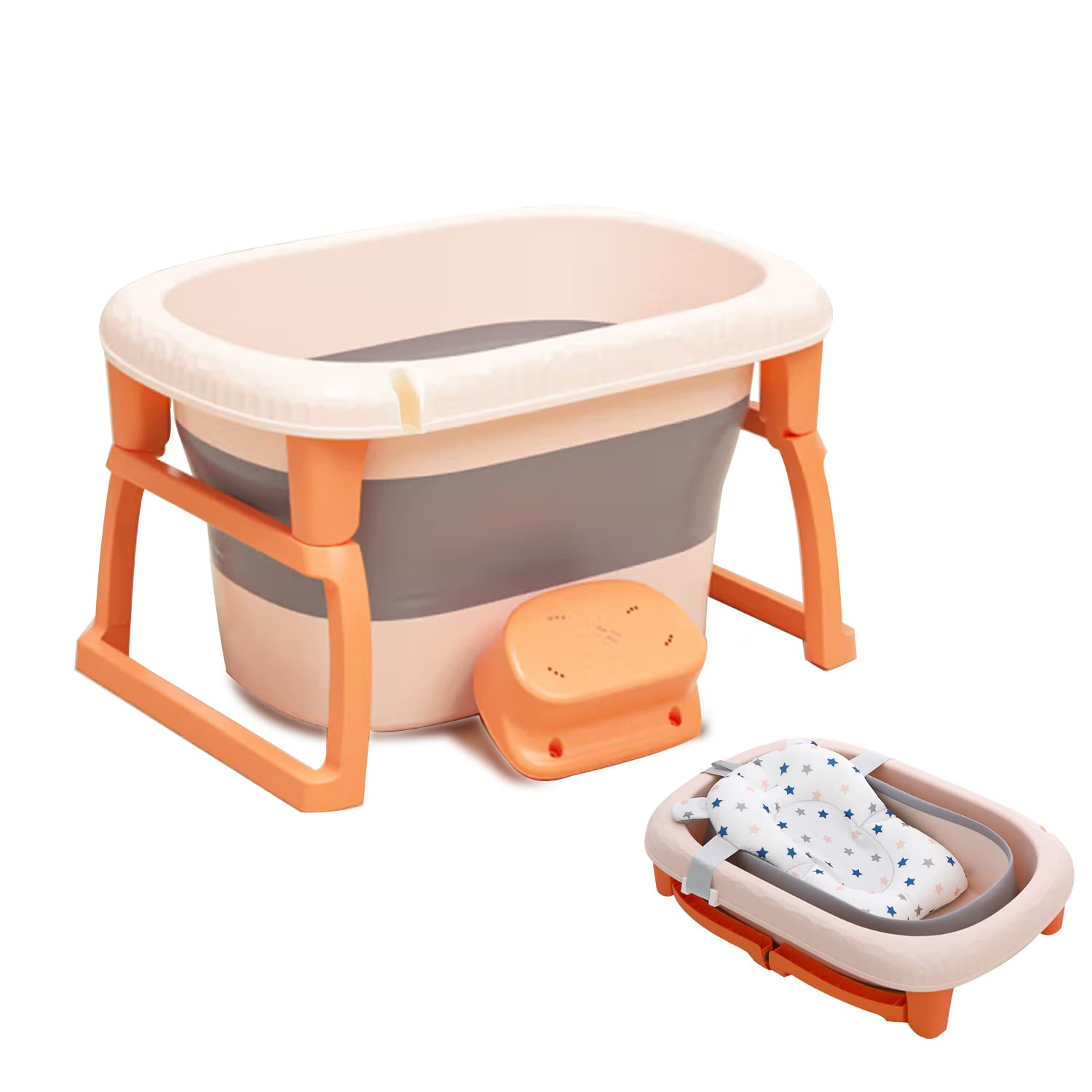 K IKIDO Große Baby Badewanne faltbar für Babys von 0-36 Monaten Ergonomische Babywanne (324 Orange)