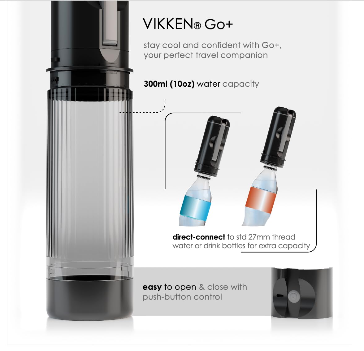 VIKKEN® Go+ - Bidé de viaje USB-tipo C, eléctrico, recargable, portátil, ultra fuerte, spray de agua para higiene personal, cuidado personal para hombres y mujeres, parada de 3 presiones/presión larga
