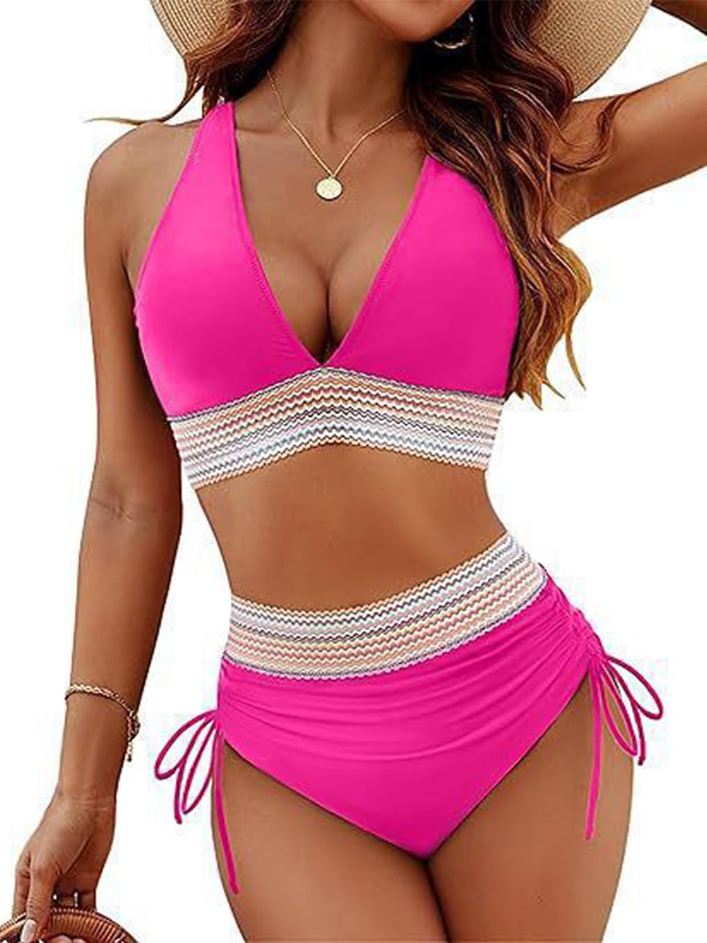 Conjunto de bikini de dos piezas para mujer, cintura alta, cuello en V, control de abdomen, traje de baño con cordón — view 6