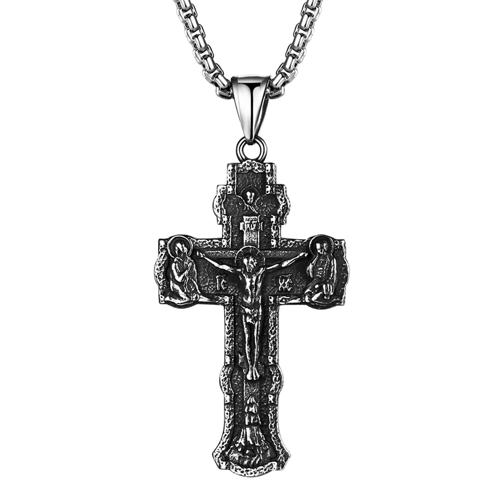 JewelryWe Collana con Pendente Orthodox Croce in Acciaio Inossidabile per Uomo Donna Regalo Natale