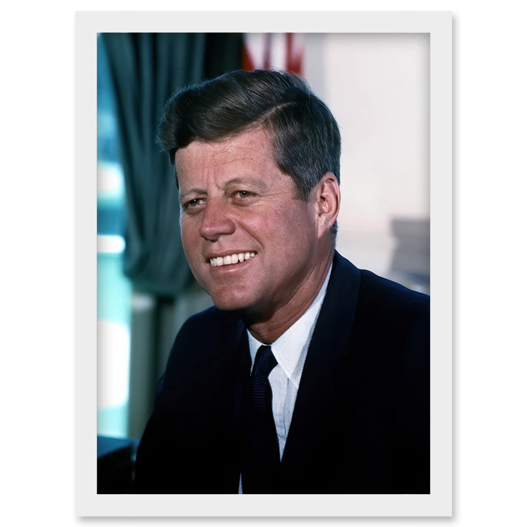 Artery8 US President John F Kennedy Portrait Photo Artwork Framed Wall Art Print A4