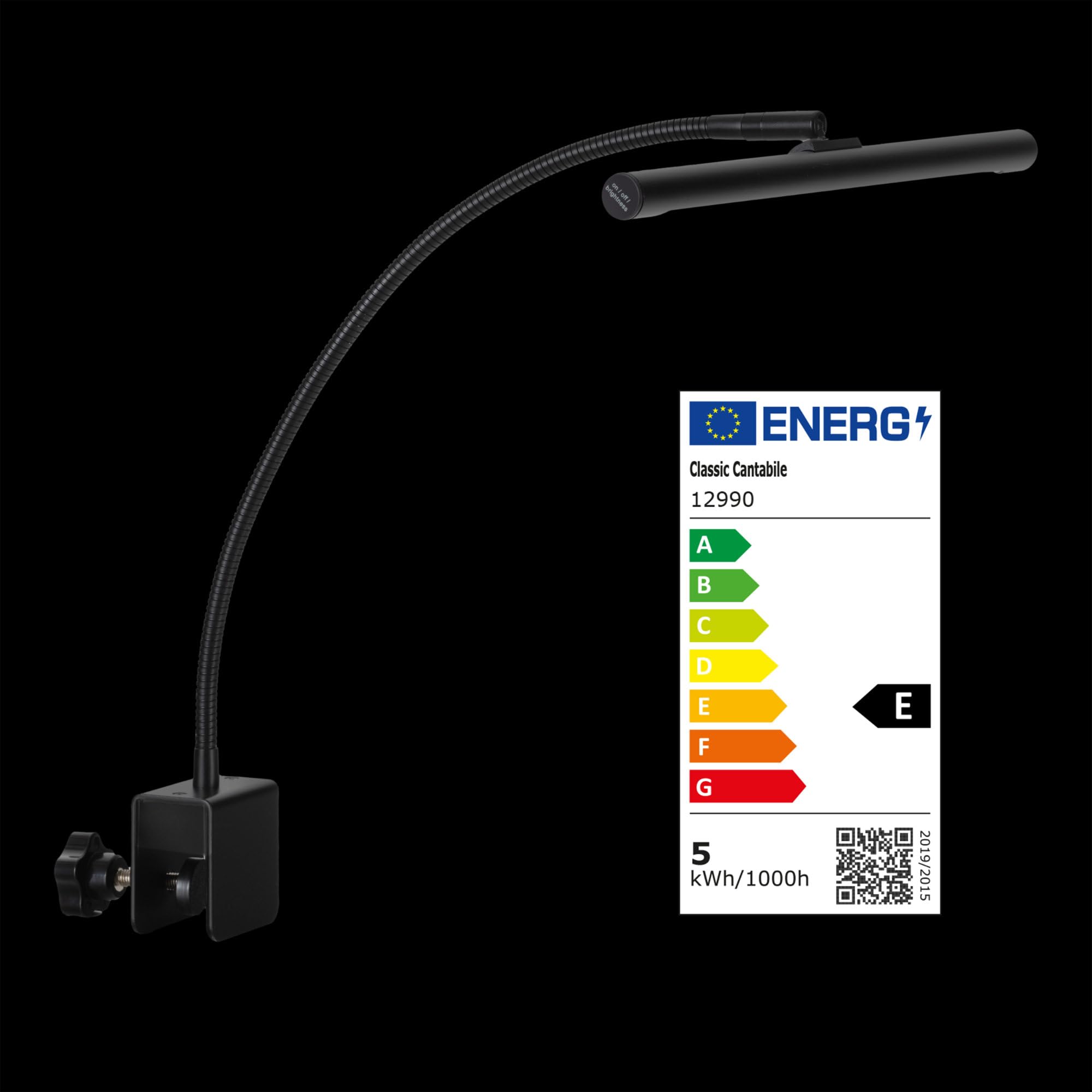 Classic Cantabile SM Orchesterleuchte für Notenpult - Dimmbare Klemmlampe LED mit Memory-Funktion - Tischlampe mit Schwanenhals - Warm-weißes Licht, 78 LEDs - Notenpultleuchte - Klavierlampe Schwarz