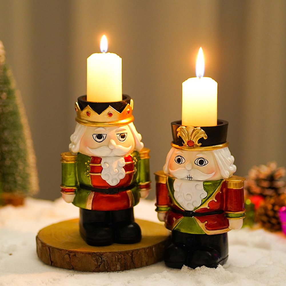 2 portavelas de cascanueces de Navidad, adornos decorativos para velas de té, portavelas de Navidad, decoración de mesa de Navidad